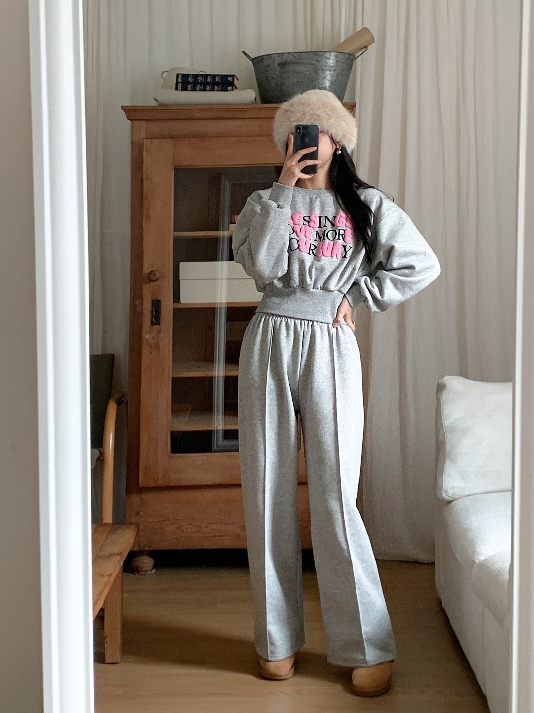 裏起毛ラウンドネックラインウエストゴムレタリングセットアップ | 詳細画像13