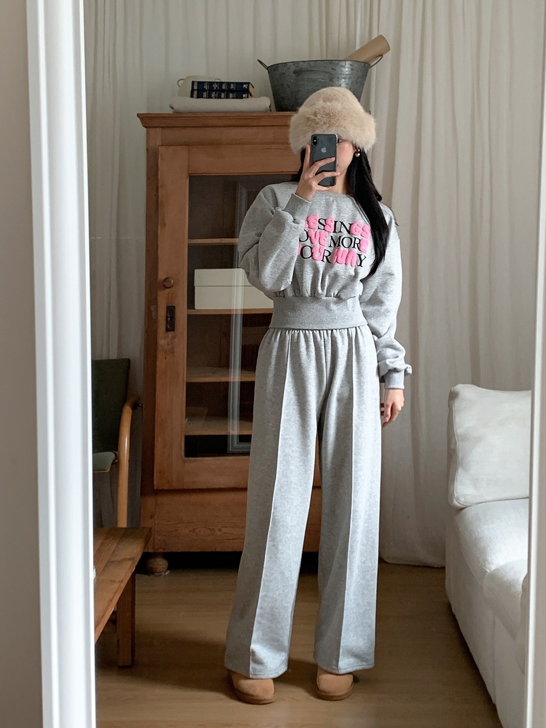 裏起毛ラウンドネックラインウエストゴムレタリングセットアップ | 詳細画像14