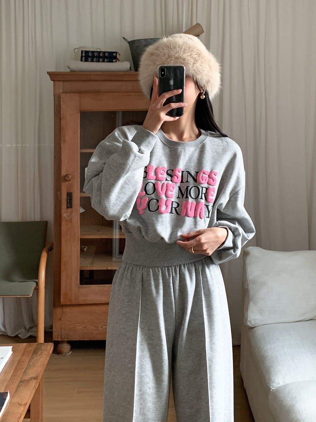 裏起毛ラウンドネックラインウエストゴムレタリングセットアップ | 詳細画像15