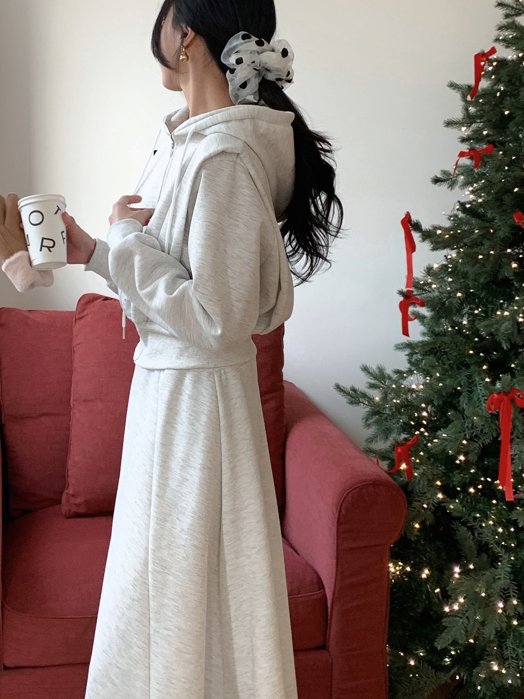 裏起毛ジップアップフードウエストゴムロングフレアセットアップ | 詳細画像4