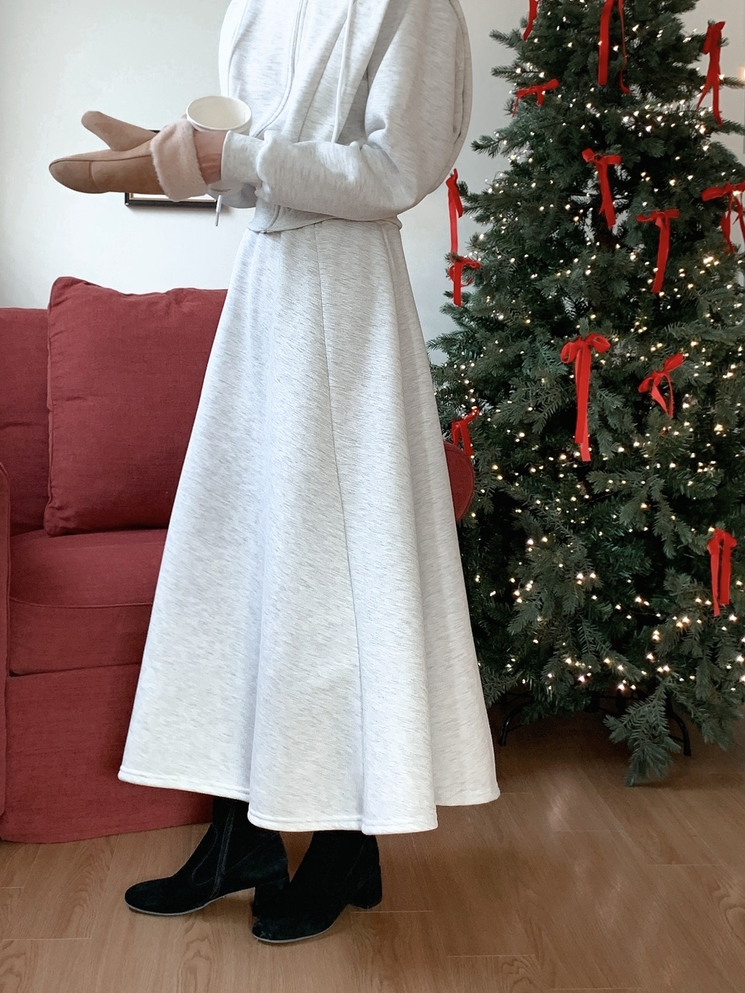 裏起毛ジップアップフードウエストゴムロングフレアセットアップ | 詳細画像5