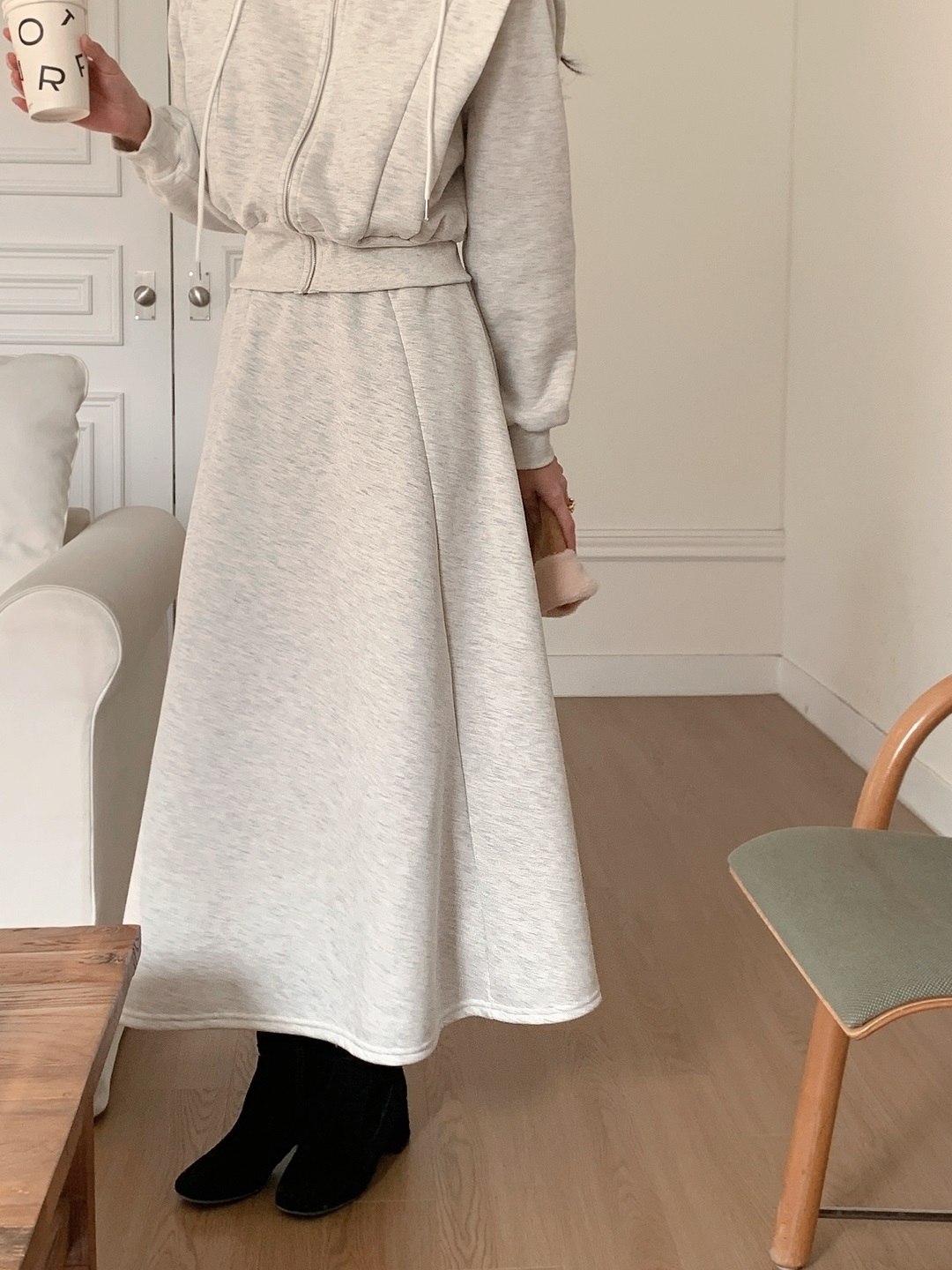 裏起毛ジップアップフードウエストゴムロングフレアセットアップ | 詳細画像8