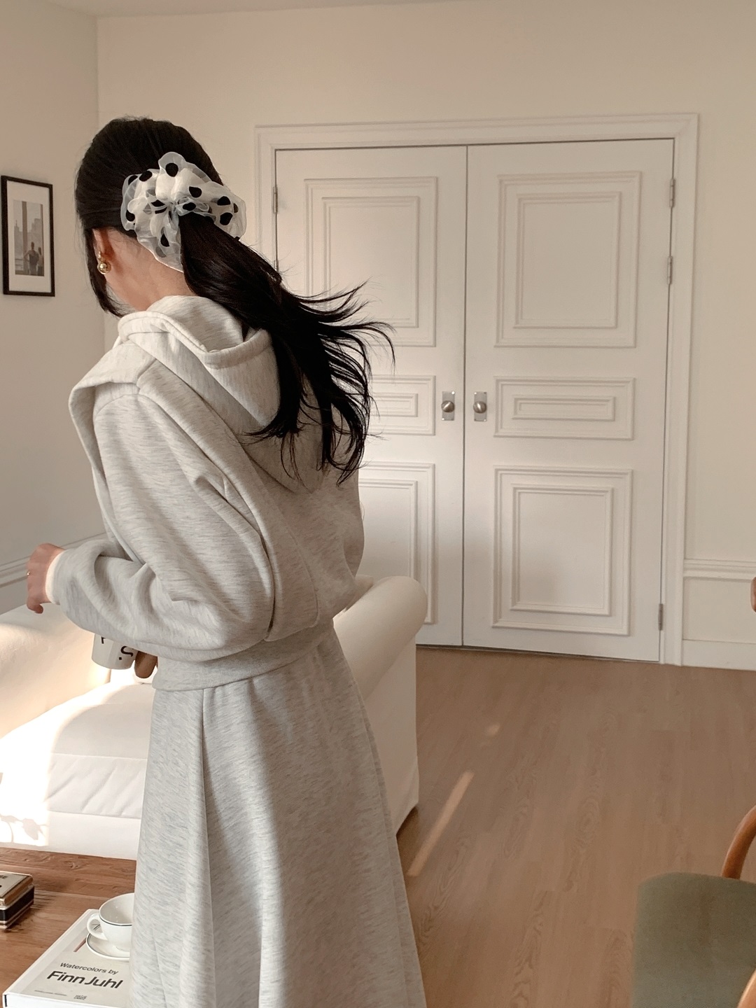 裏起毛ジップアップフードウエストゴムロングフレアセットアップ | 詳細画像9