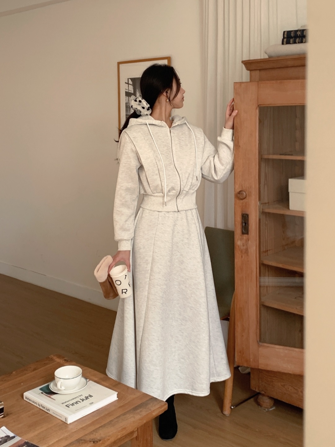 裏起毛ジップアップフードウエストゴムロングフレアセットアップ | 詳細画像10