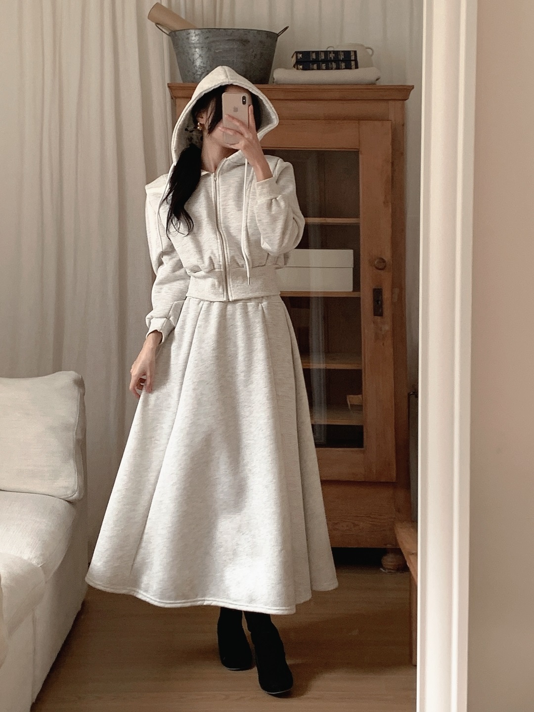 裏起毛ジップアップフードウエストゴムロングフレアセットアップ | 詳細画像12