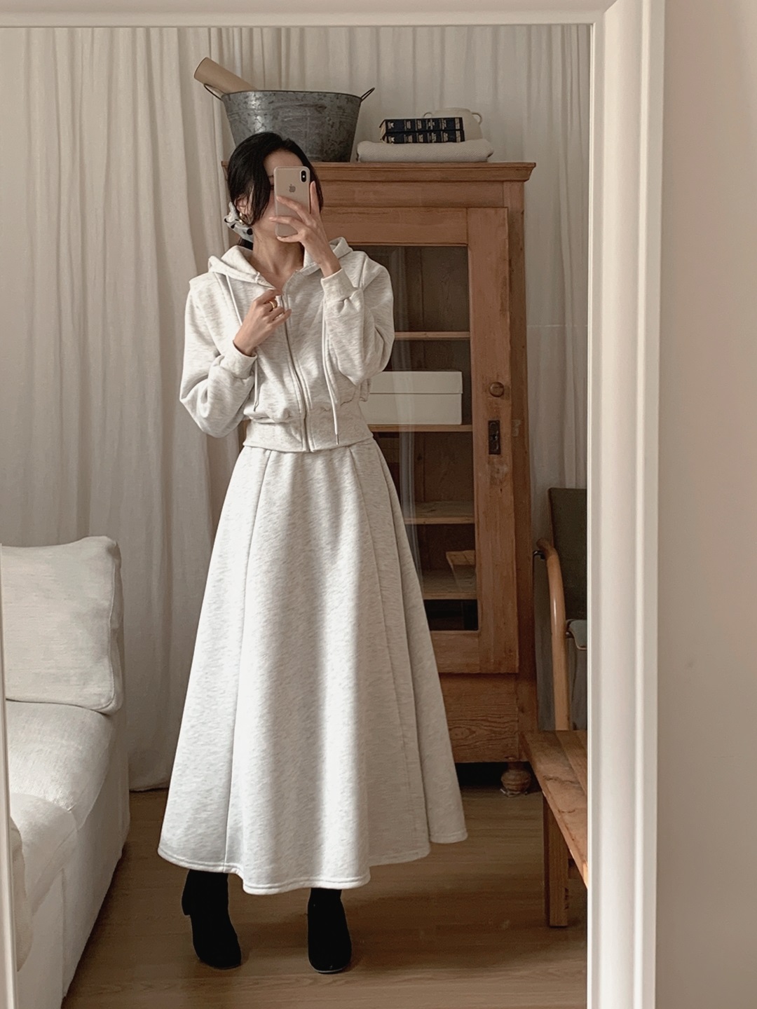 裏起毛ジップアップフードウエストゴムロングフレアセットアップ | 詳細画像13