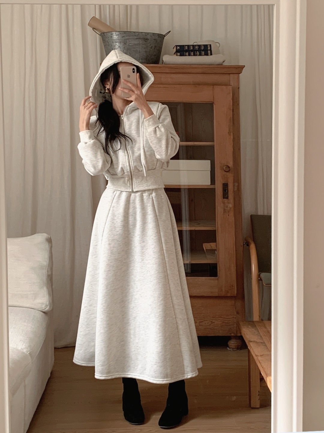 裏起毛ジップアップフードウエストゴムロングフレアセットアップ | 詳細画像14