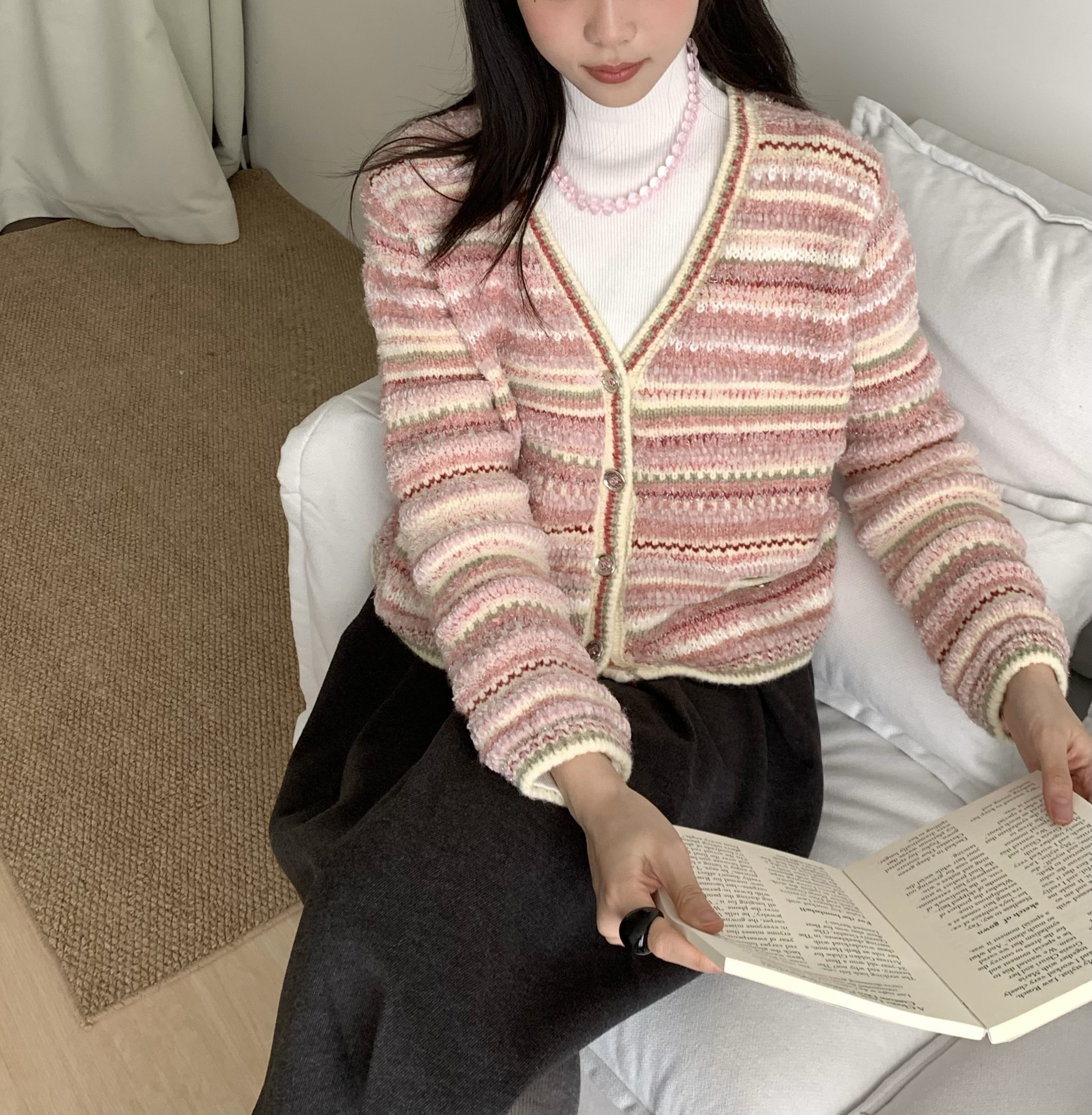 ツイードVネック配色カーディガン | 詳細画像4