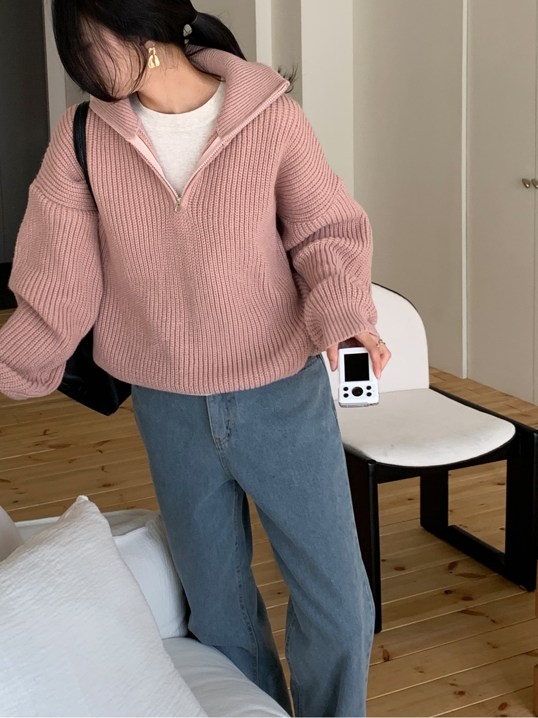 カラーハーフジップルーズ長袖ニット | 詳細画像3