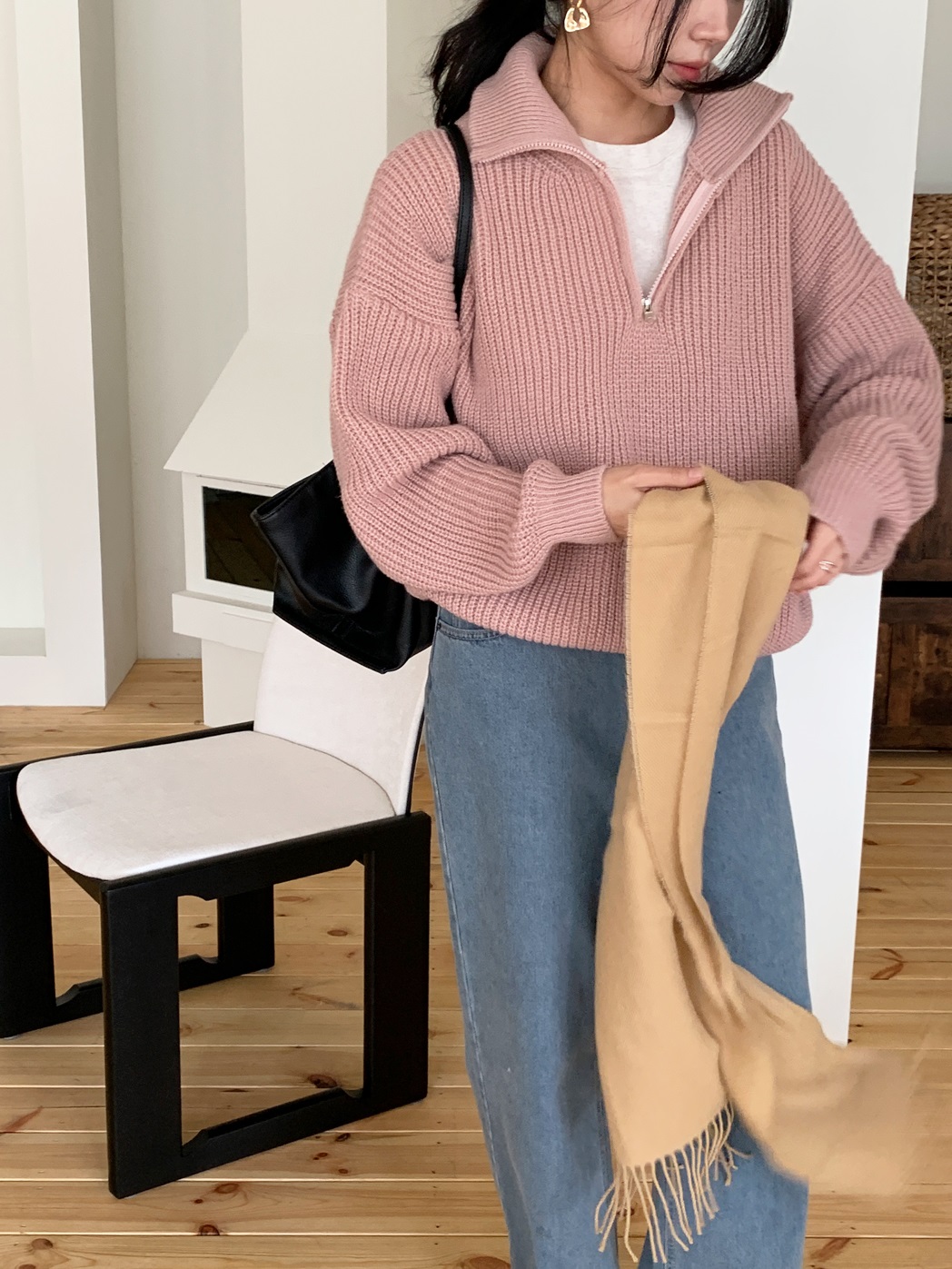 カラーハーフジップルーズ長袖ニット | 詳細画像4