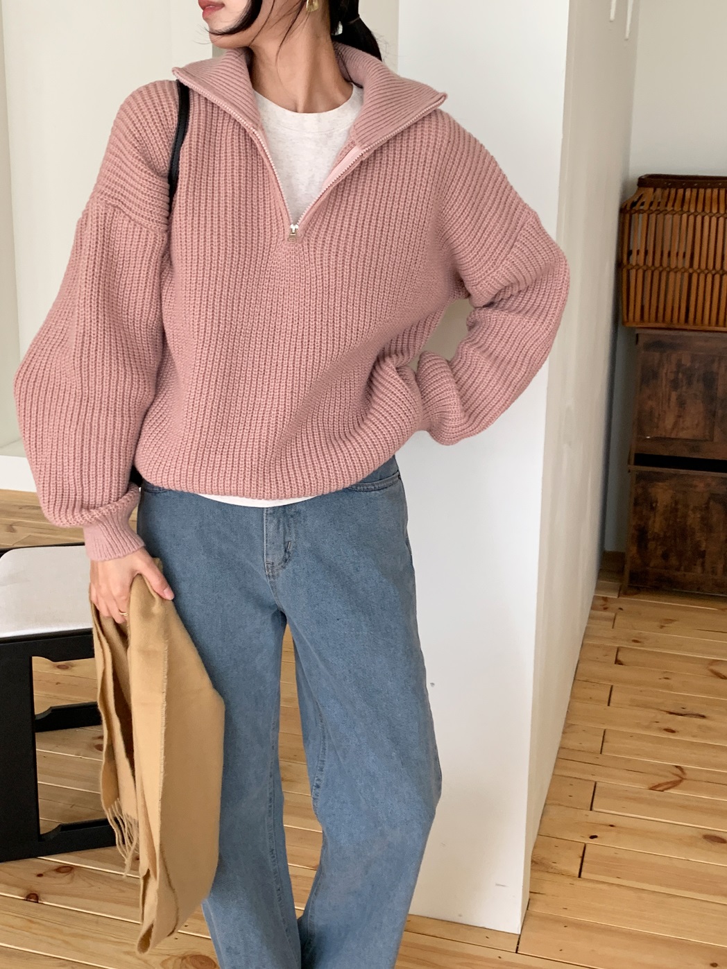 カラーハーフジップルーズ長袖ニット | 詳細画像5