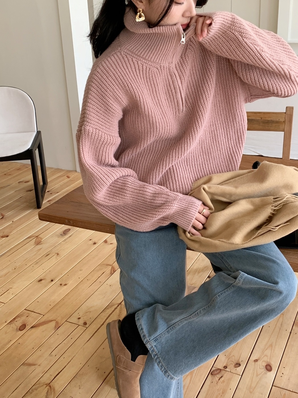 カラーハーフジップルーズ長袖ニット | 詳細画像6