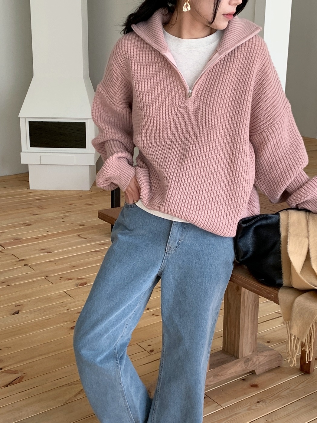 カラーハーフジップルーズ長袖ニット | 詳細画像8