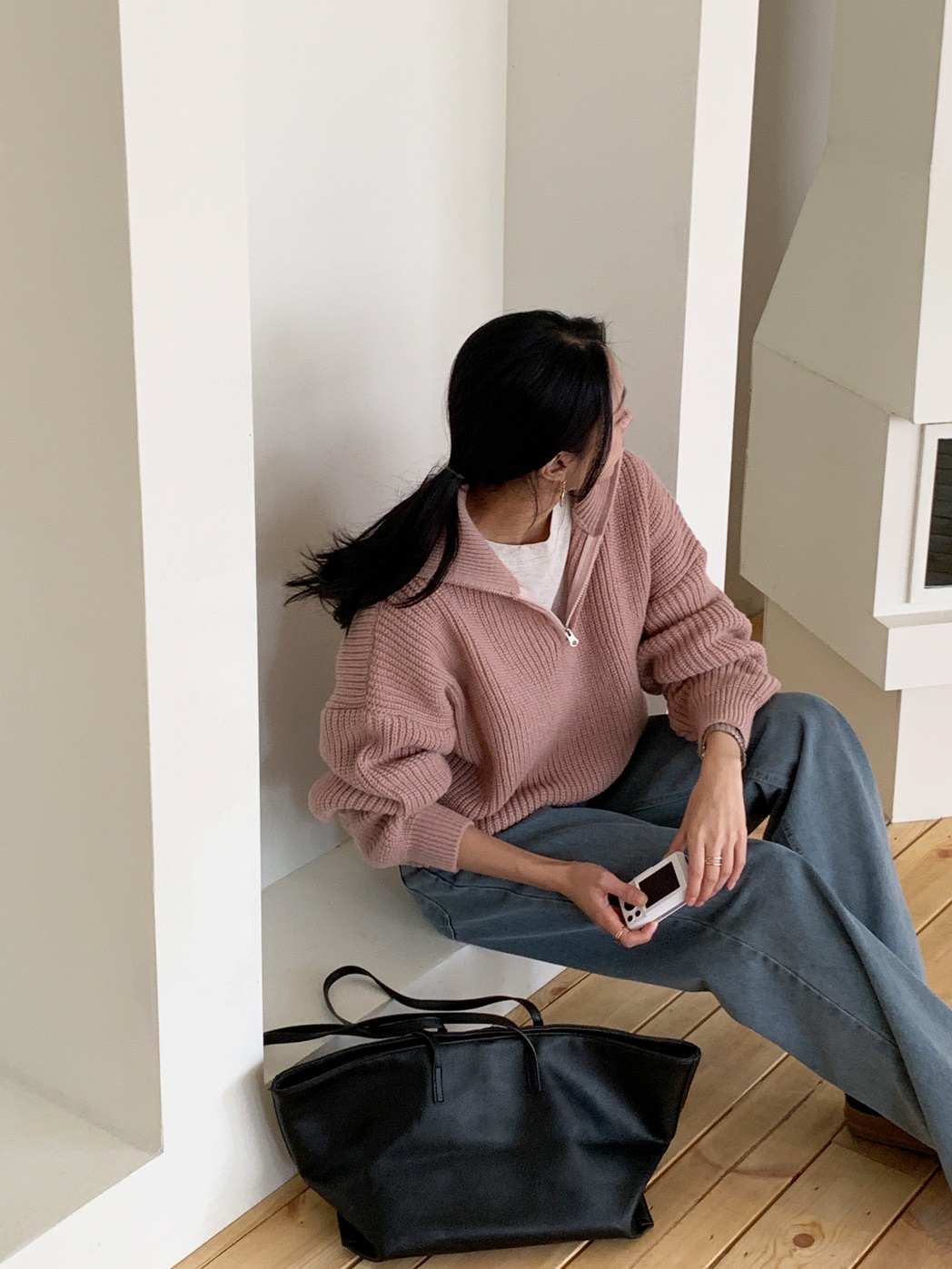 カラーハーフジップルーズ長袖ニット | 詳細画像10