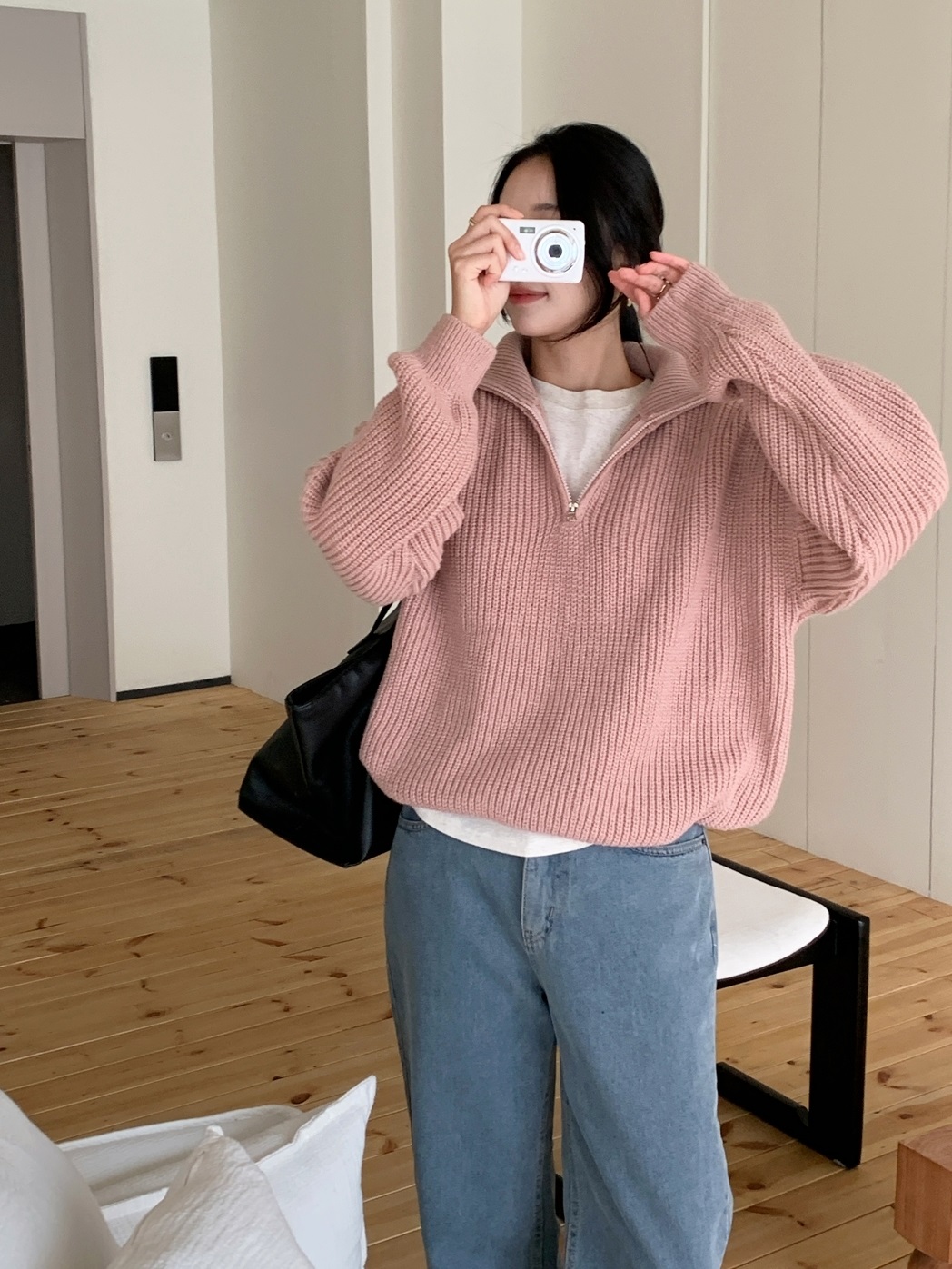 カラーハーフジップルーズ長袖ニット | 詳細画像11