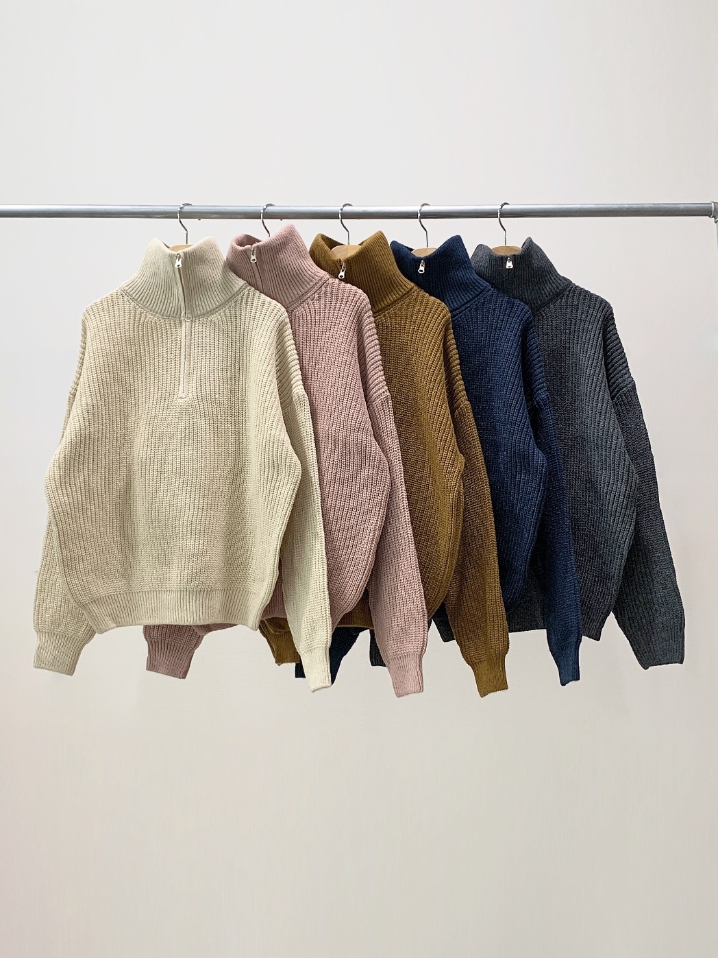 カラーハーフジップルーズ長袖ニット | 詳細画像12