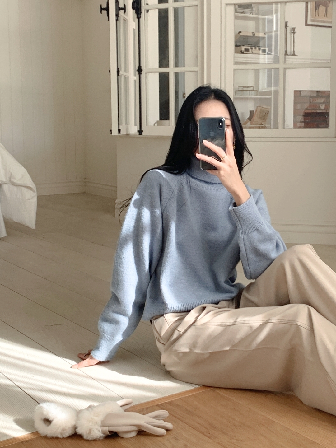 22㌢ドールサイズ服 【C380 タートルネック-長袖ホワイト】 ソフトタートルネックベーシック長袖ニット | レディースファッション