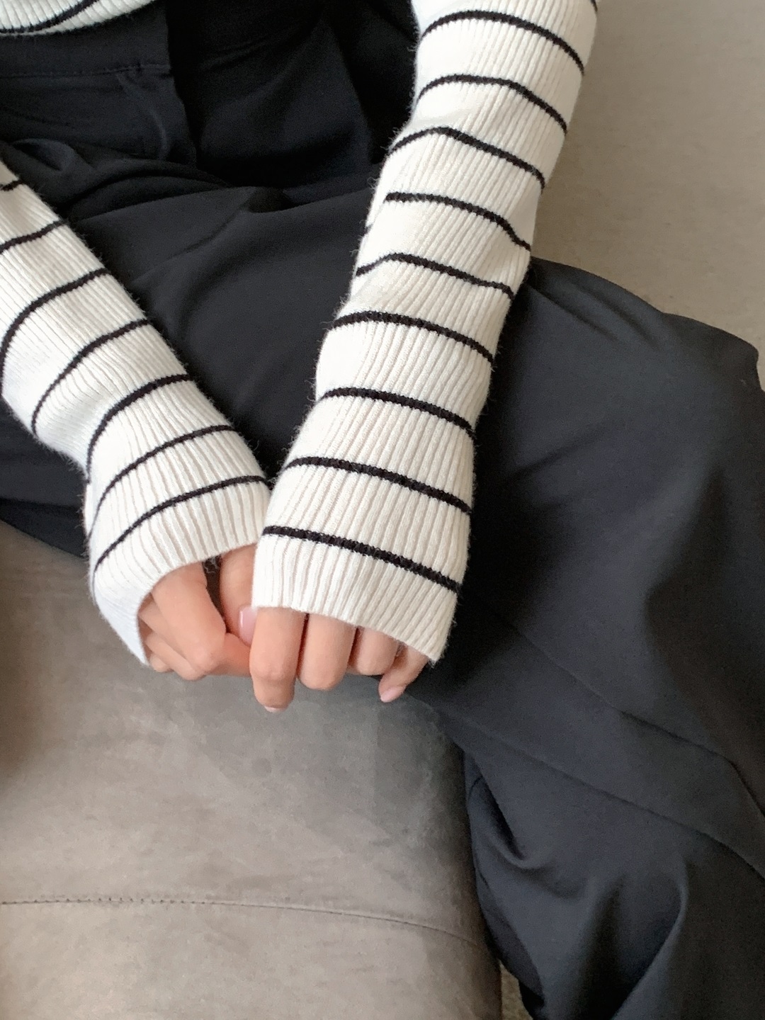 リブストレッチラウンドネックスリム長袖ボーダーニット | 詳細画像7