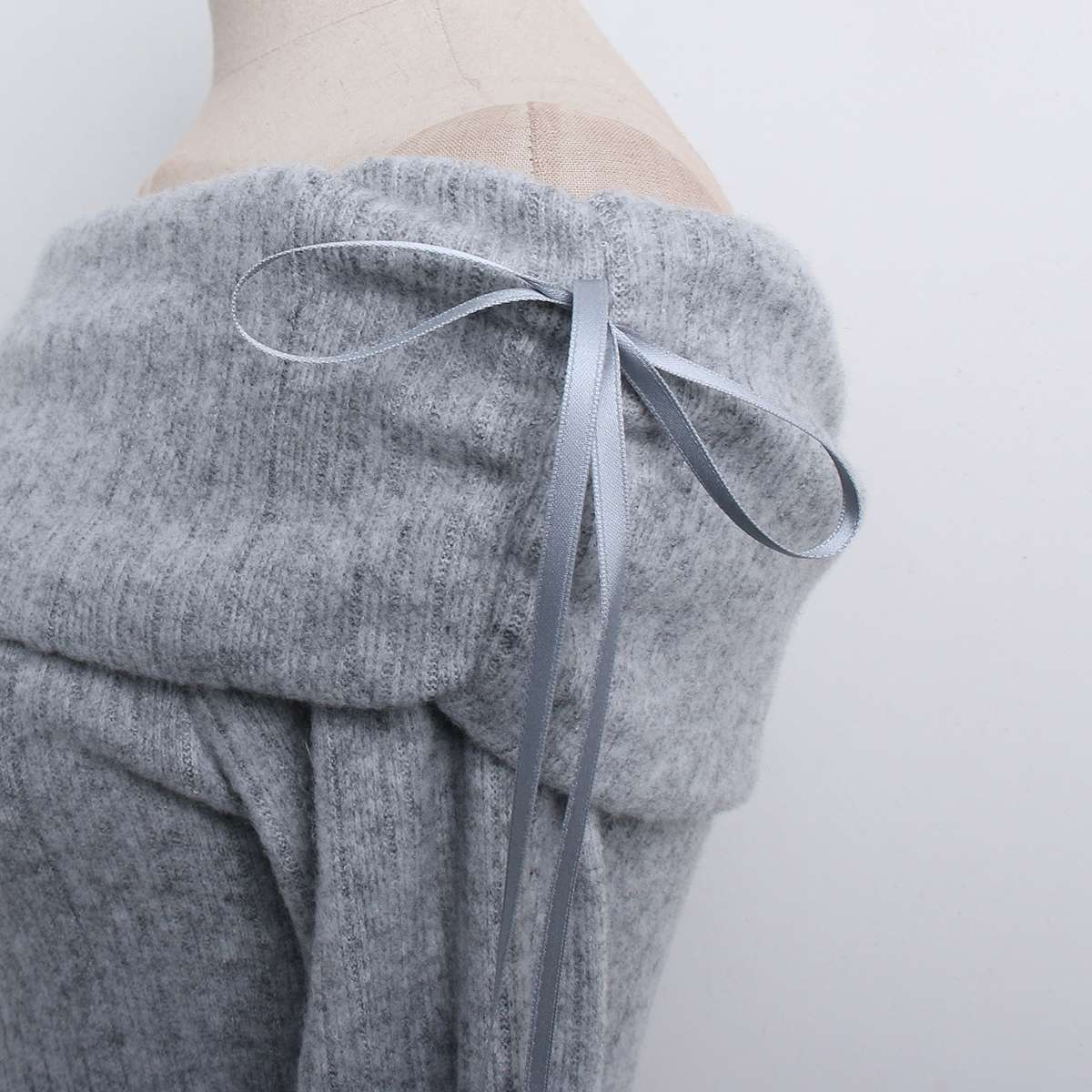 ストレッチオフショルダースリム長袖リボン柄ニット | 詳細画像21