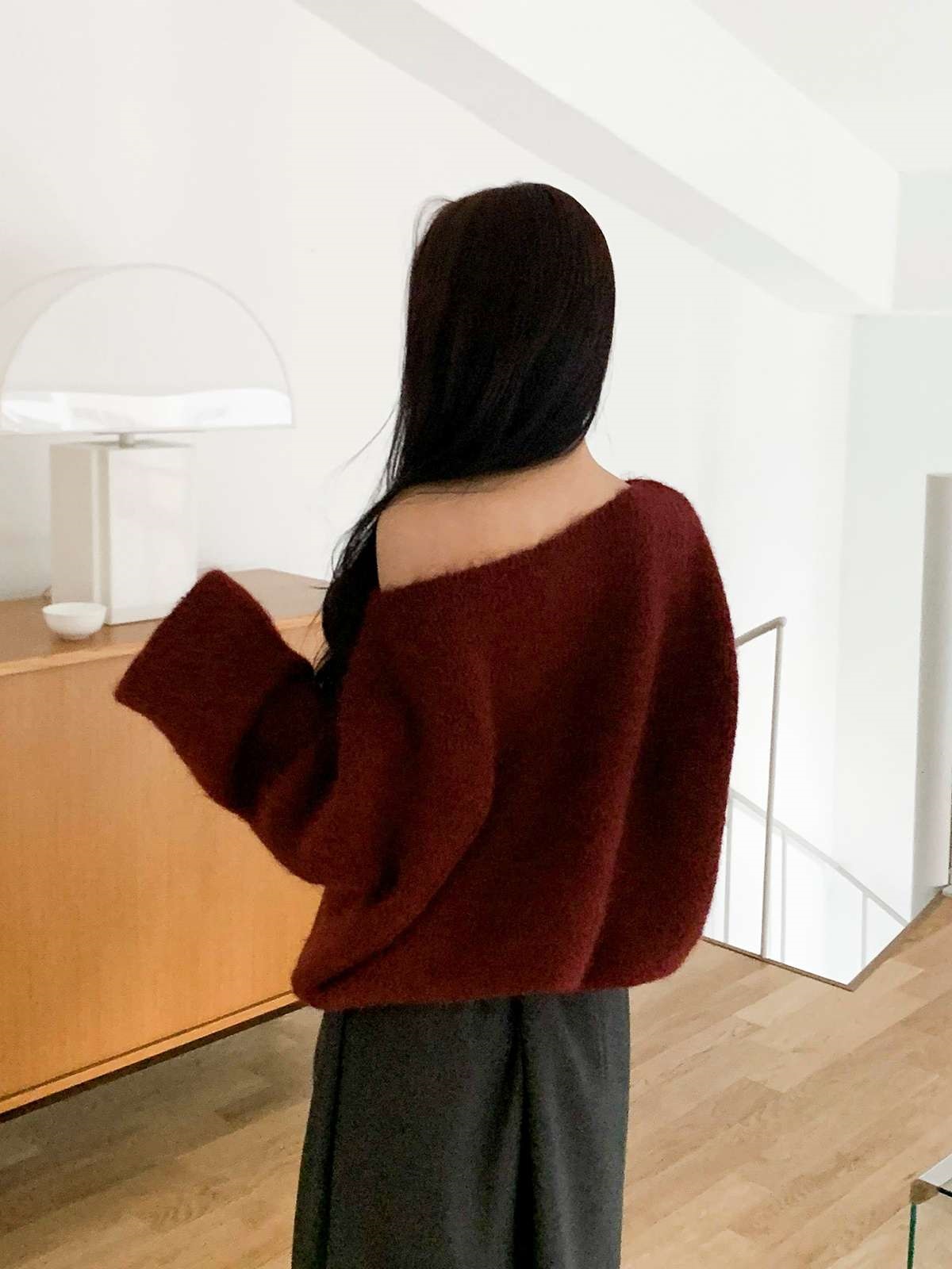 ソフトウール混モヘア混オフショルダーワンショルダールーズ長袖ニット | 詳細画像5