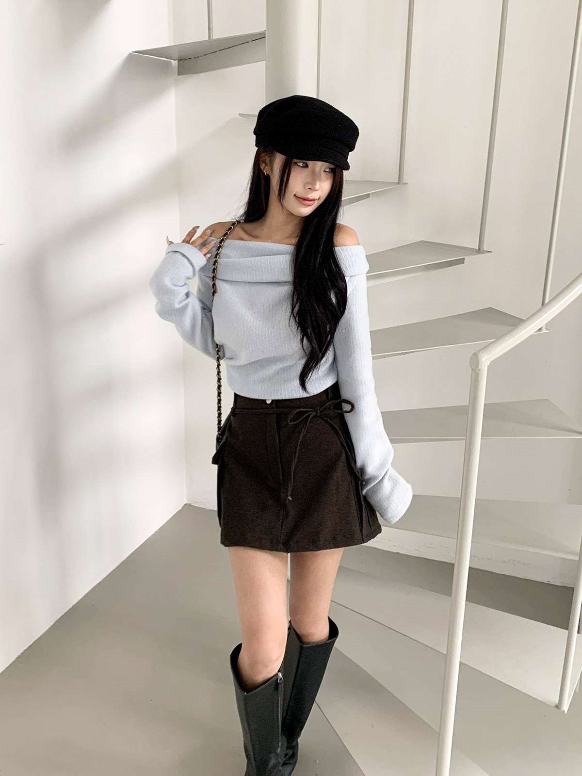 オフショルダースリムルーズ長袖ニット | 詳細画像7