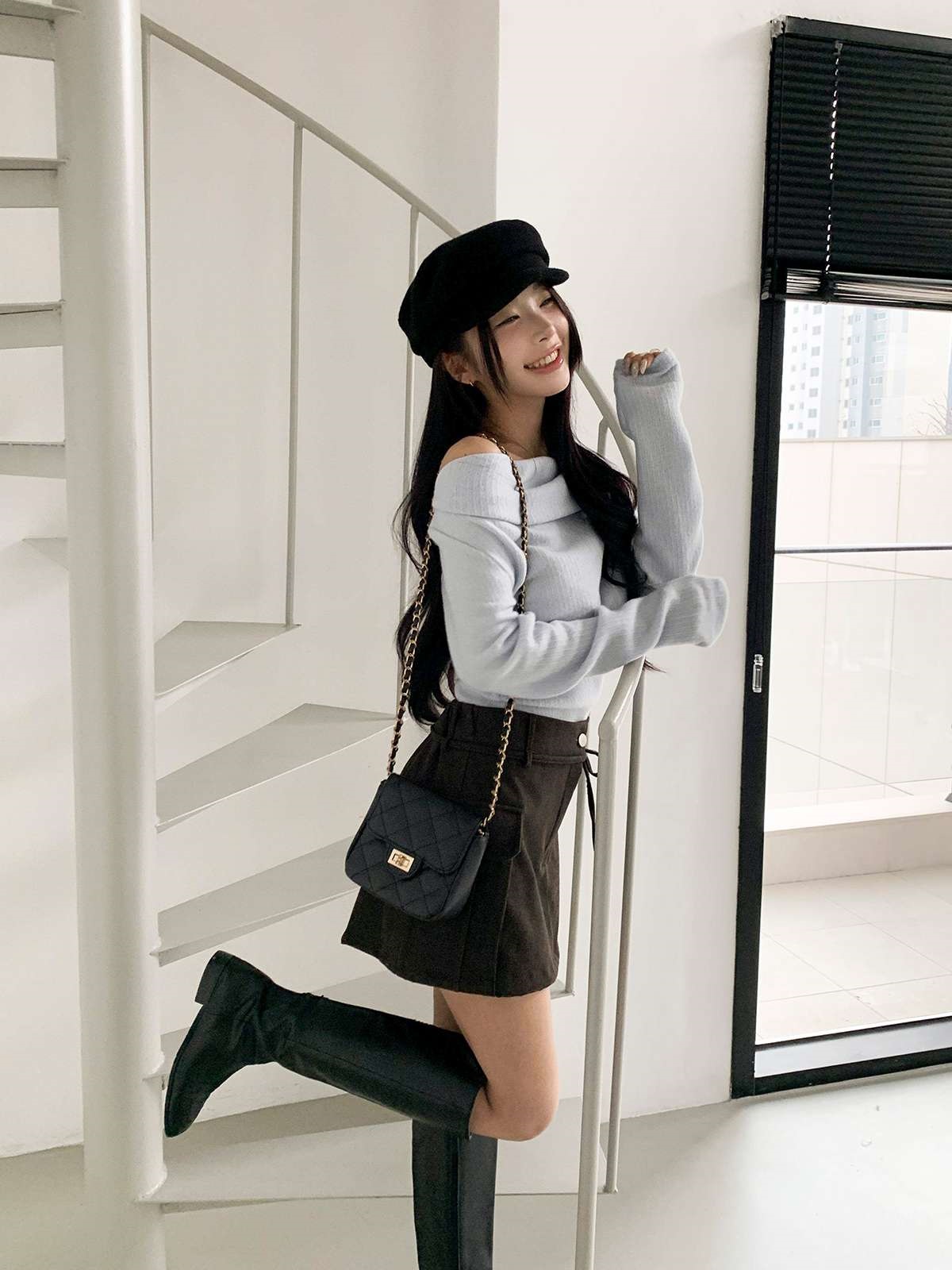 オフショルダースリムルーズ長袖ニット | 詳細画像8