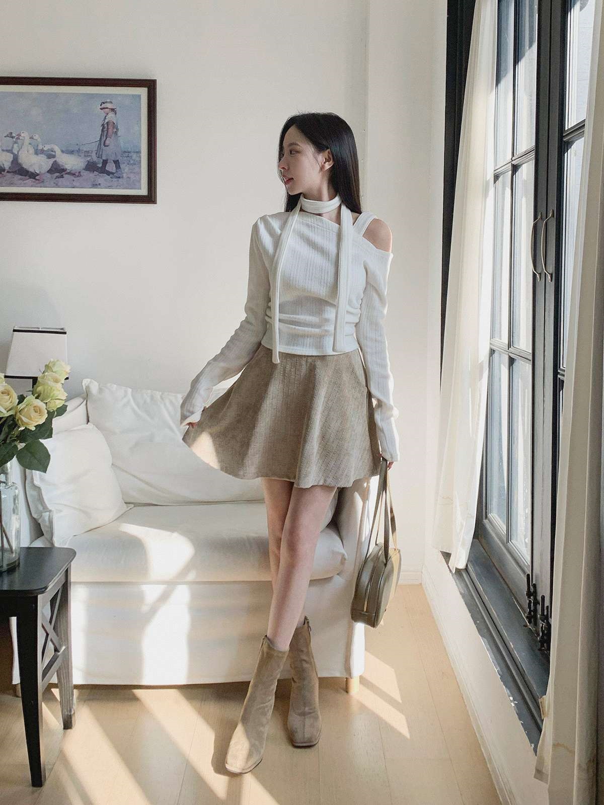 裏起毛オフショルダーワンショルダースリム長袖ニットストラップ付 | 詳細画像2