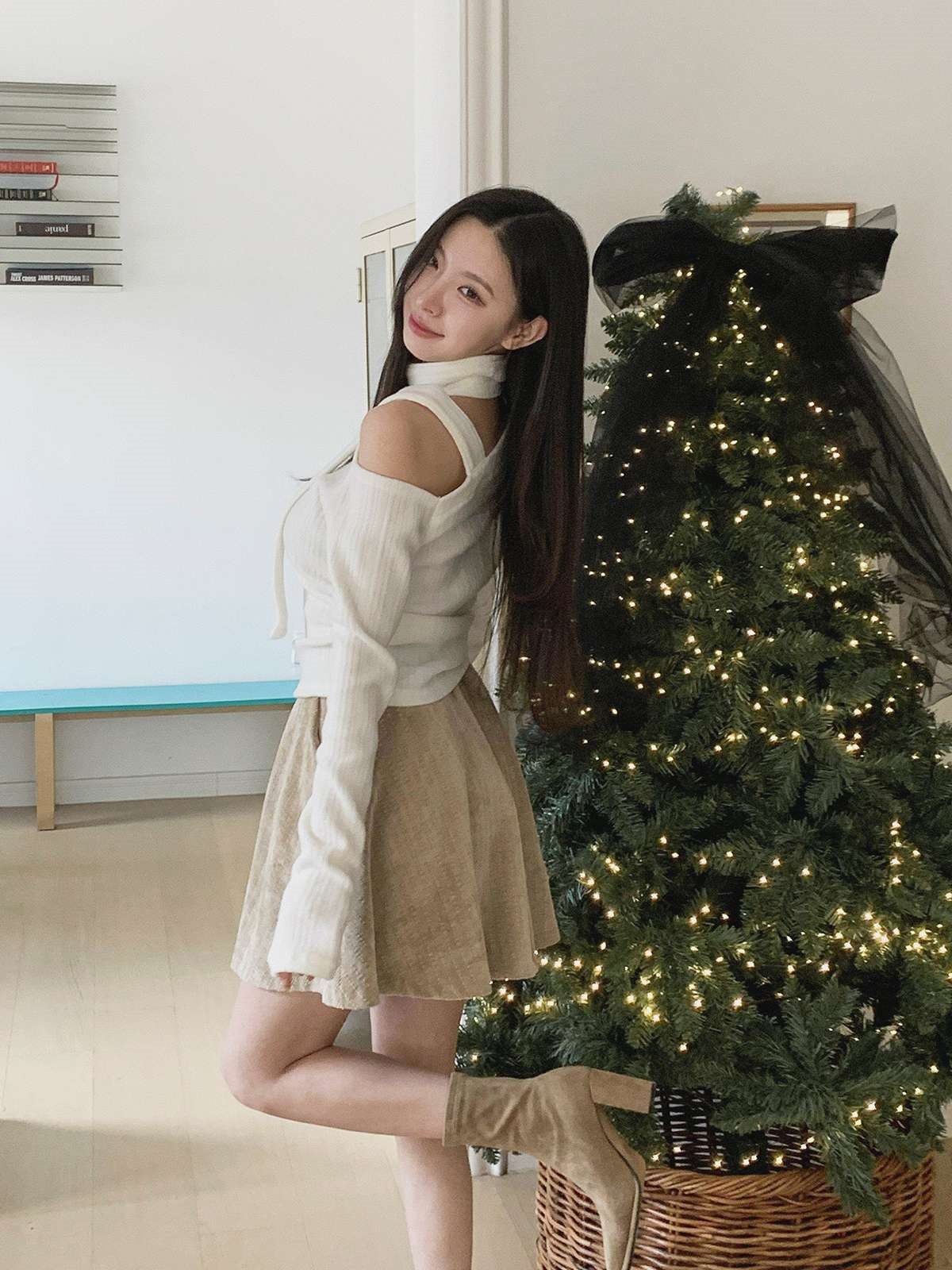 裏起毛オフショルダーワンショルダースリム長袖ニットストラップ付 | 詳細画像4