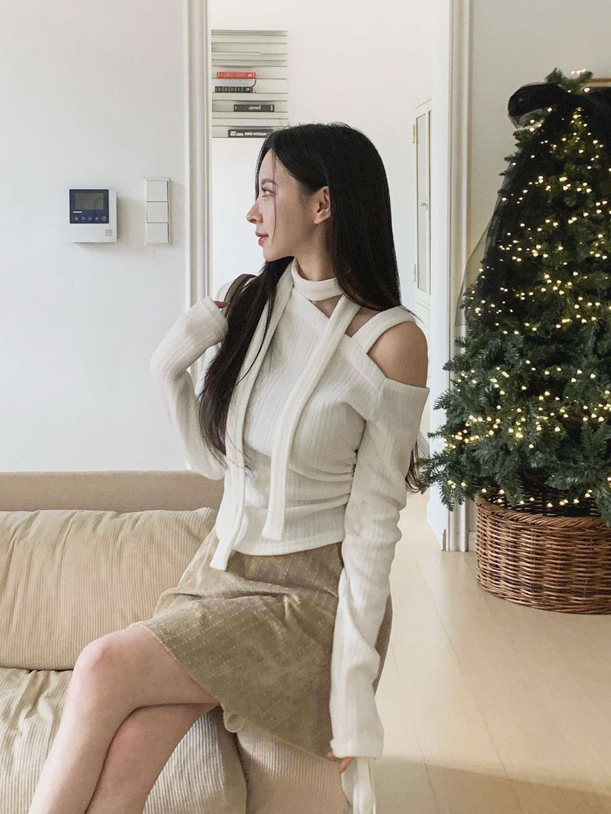 裏起毛オフショルダーワンショルダースリム長袖ニットストラップ付 | 詳細画像8