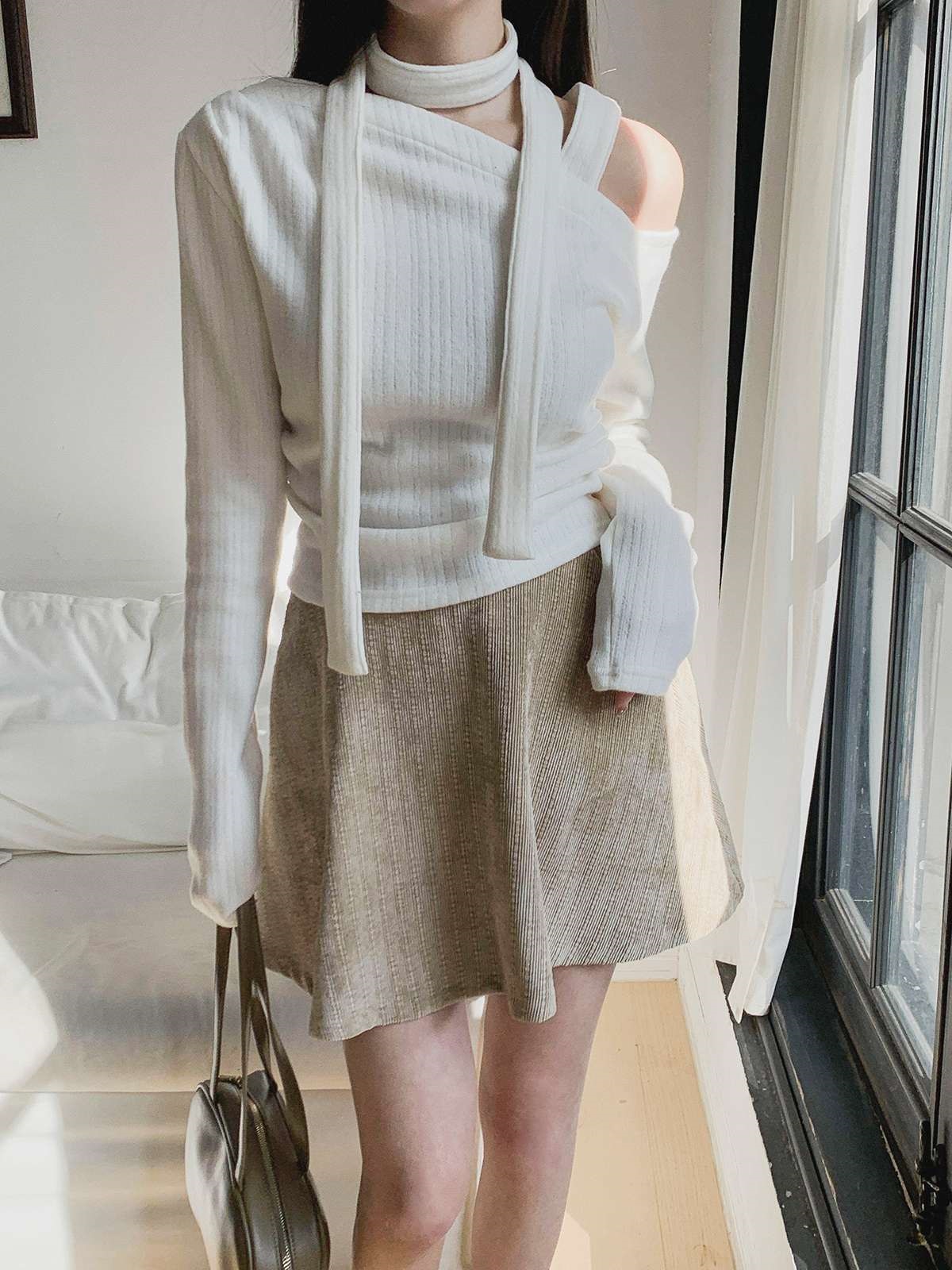 裏起毛オフショルダーワンショルダースリム長袖ニットストラップ付 | 詳細画像10