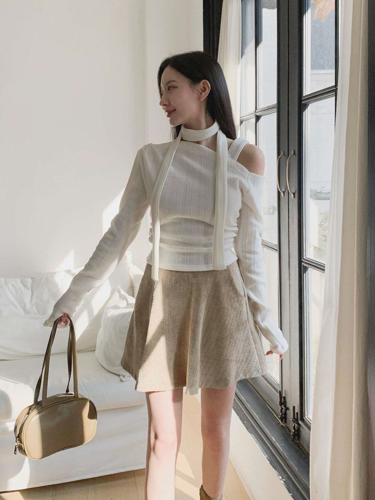 裏起毛オフショルダーワンショルダースリム長袖ニットストラップ付 | 詳細画像14