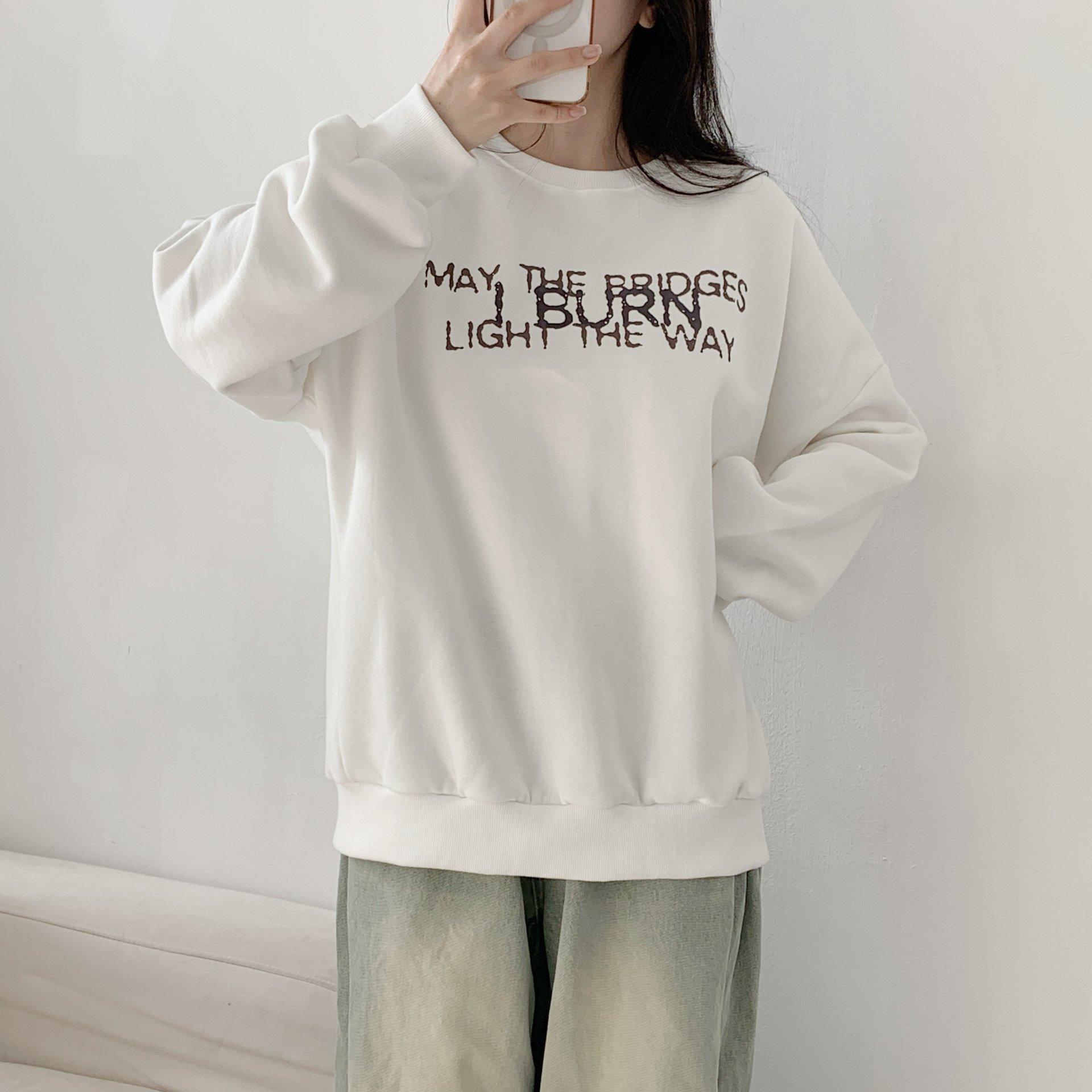 裏起毛ラウンドネックオーバーサイズ長袖レタリングカラースウェット | 詳細画像6