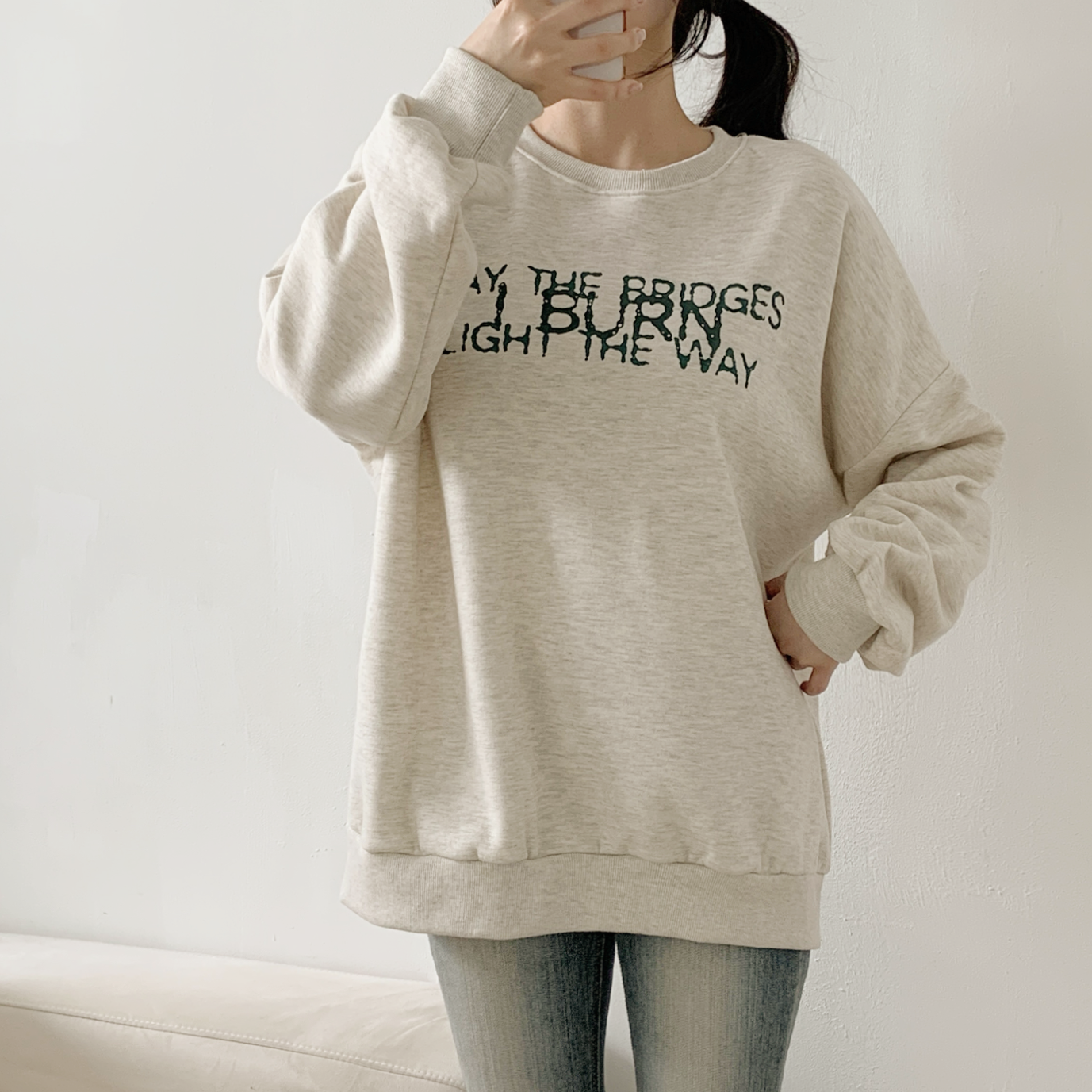 裏起毛ラウンドネックオーバーサイズ長袖レタリングカラースウェット | 詳細画像7