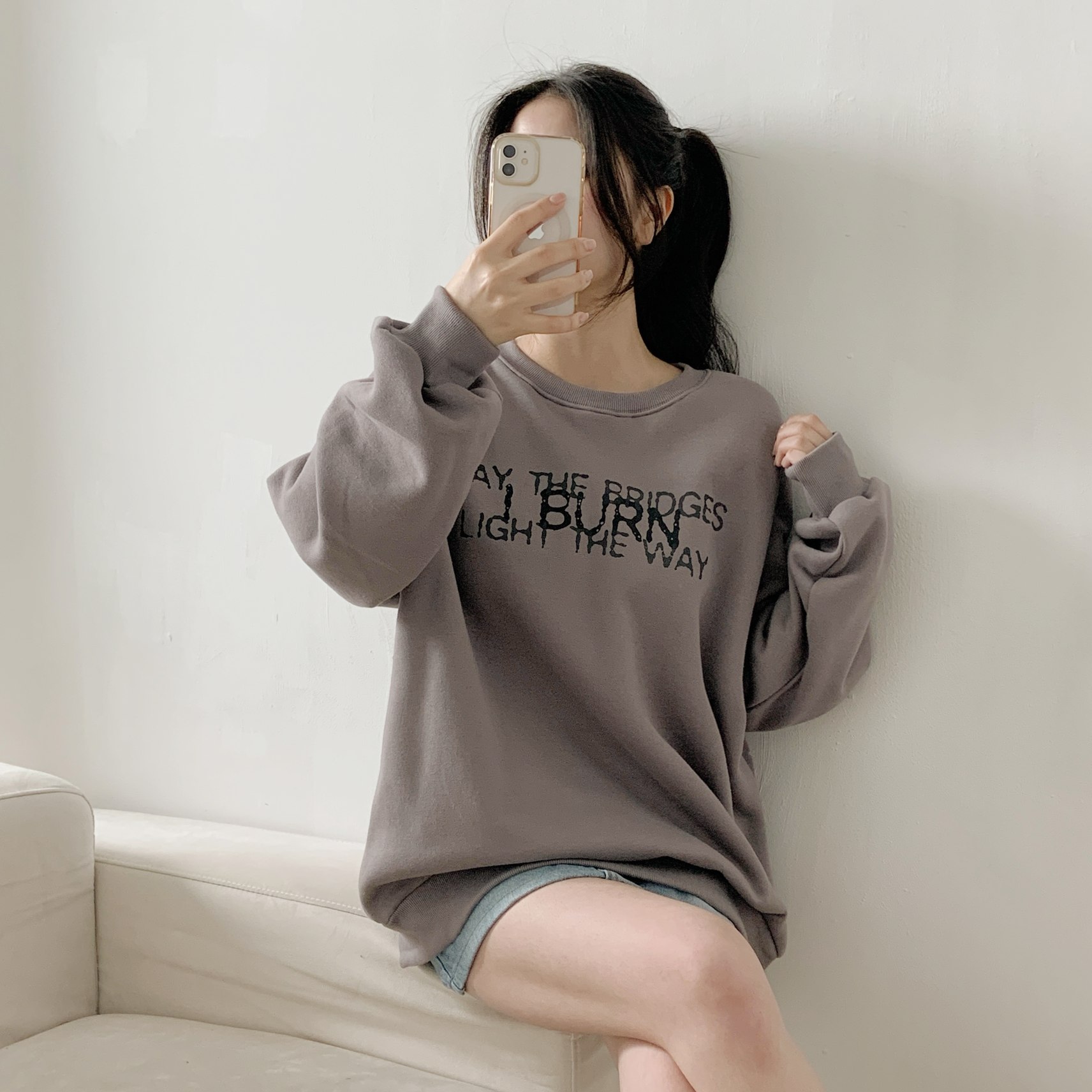 裏起毛ラウンドネックオーバーサイズ長袖レタリングカラースウェット | 詳細画像3