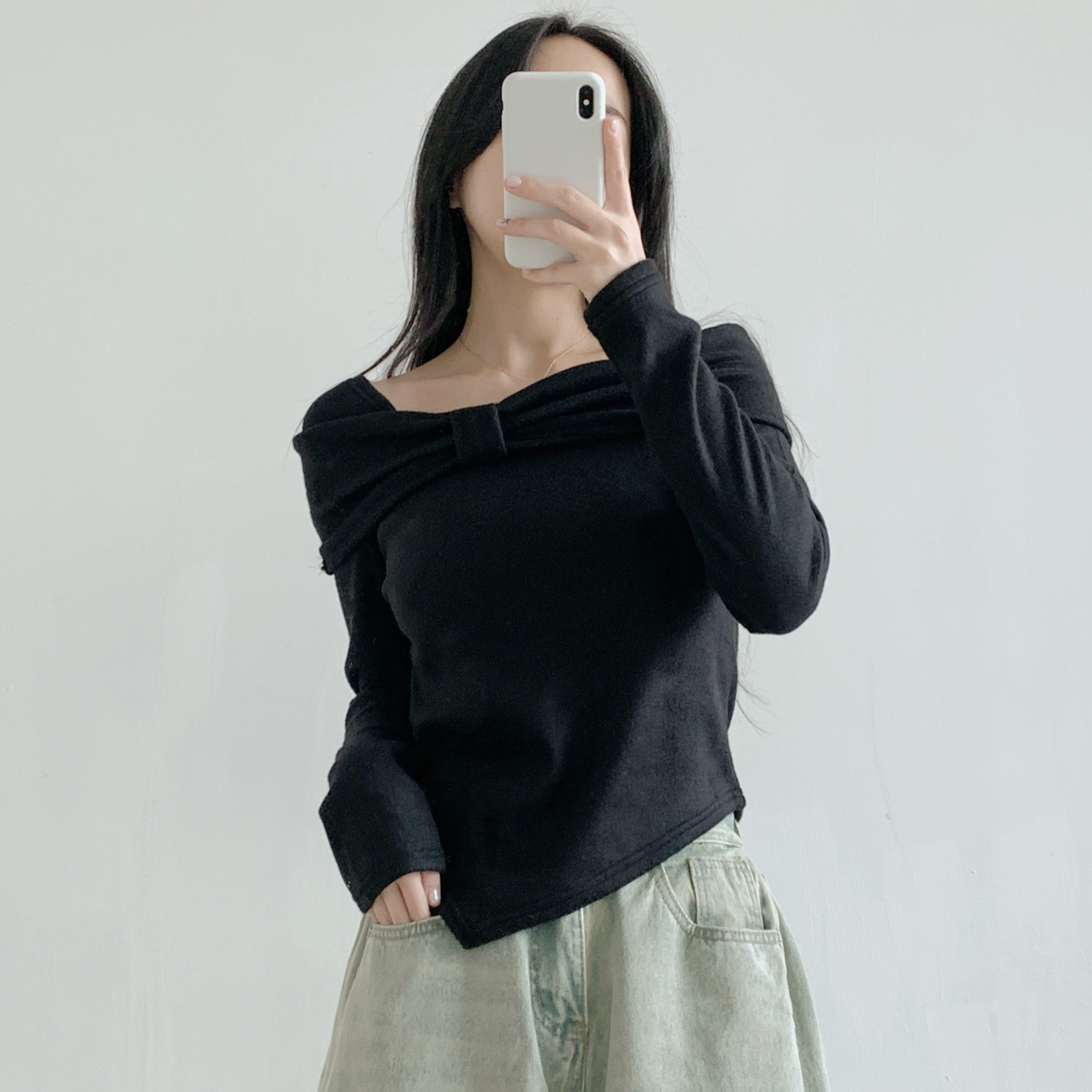 裏起毛オフショルダースリム長袖カラーTシャツ | 詳細画像5