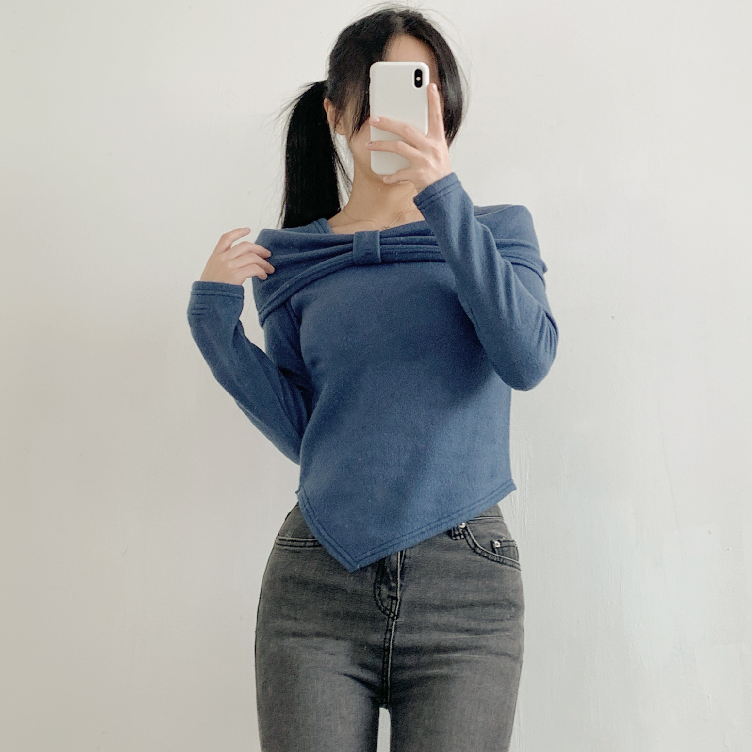 裏起毛オフショルダースリム長袖カラーTシャツ | 詳細画像7