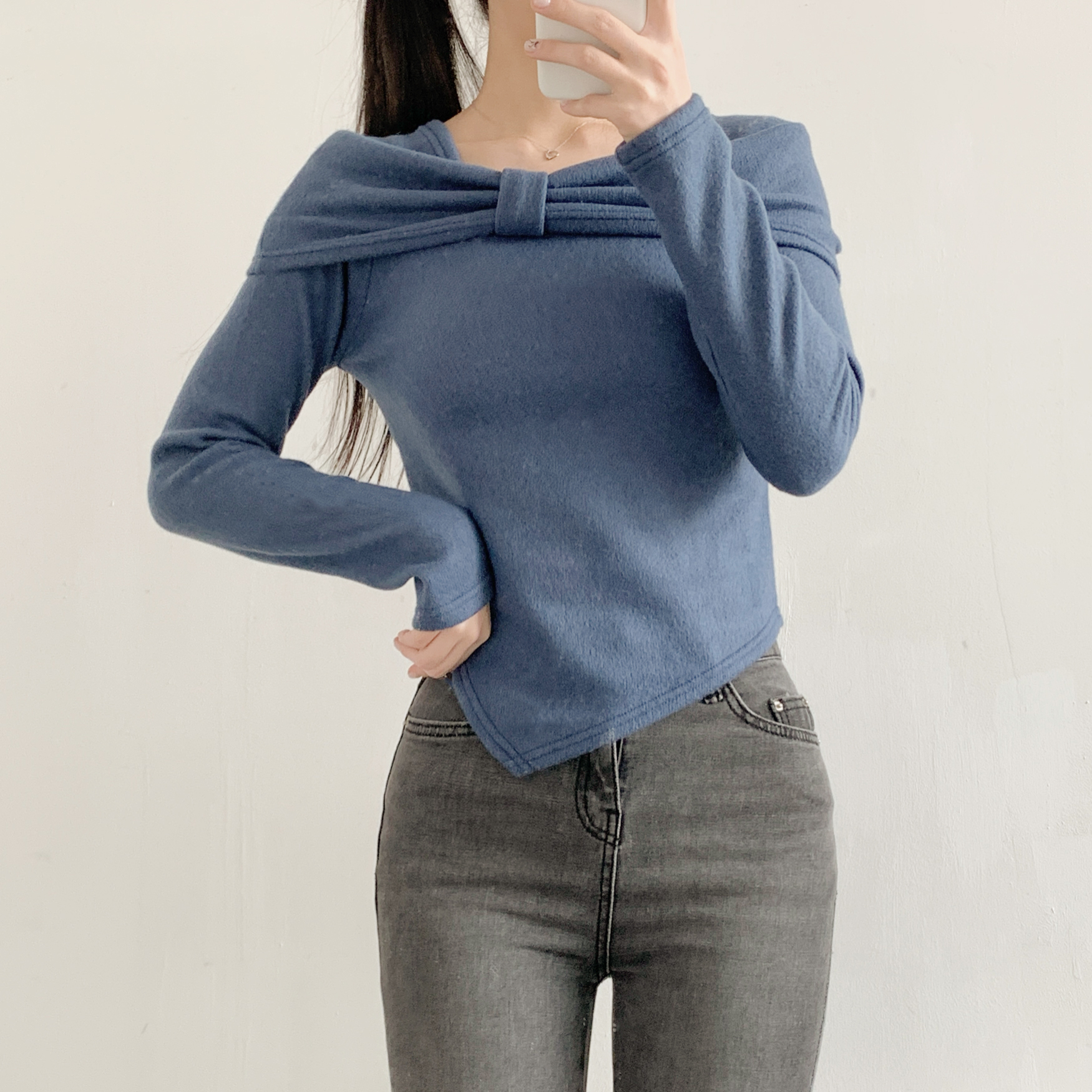 裏起毛オフショルダースリム長袖カラーTシャツ | 詳細画像8