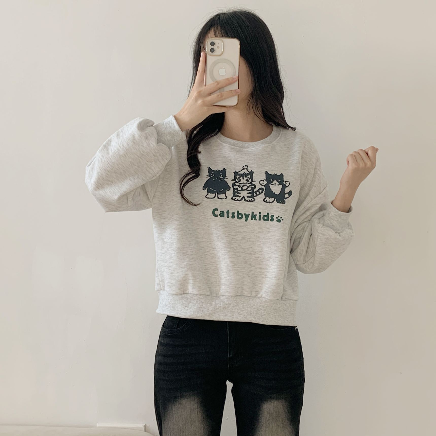 裏起毛ラウンドネックセミクロップドプリントスウェット | 詳細画像2