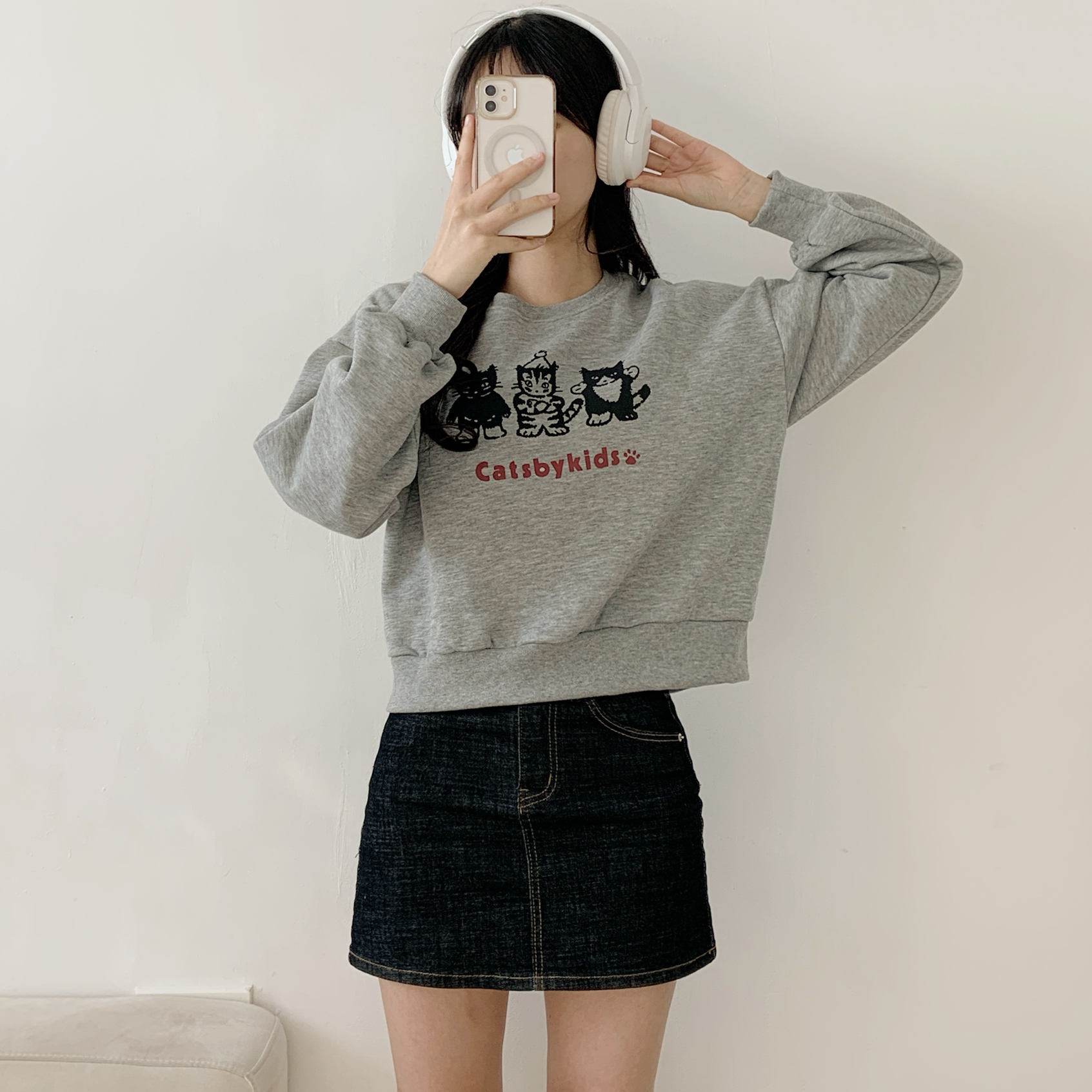 裏起毛ラウンドネックセミクロップドプリントスウェット | 詳細画像5