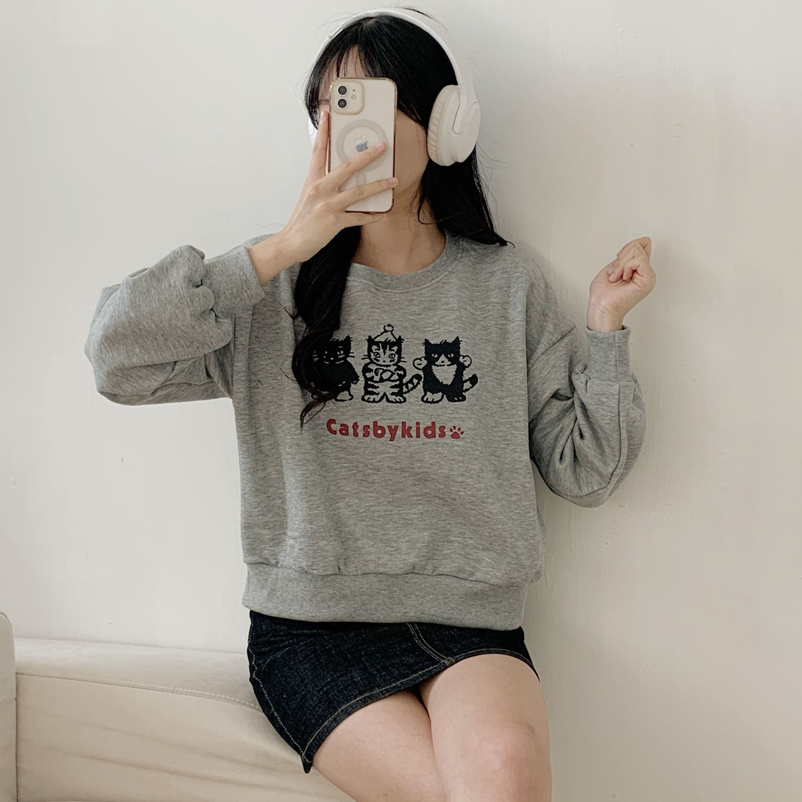 裏起毛ラウンドネックセミクロップドプリントスウェット | 詳細画像6