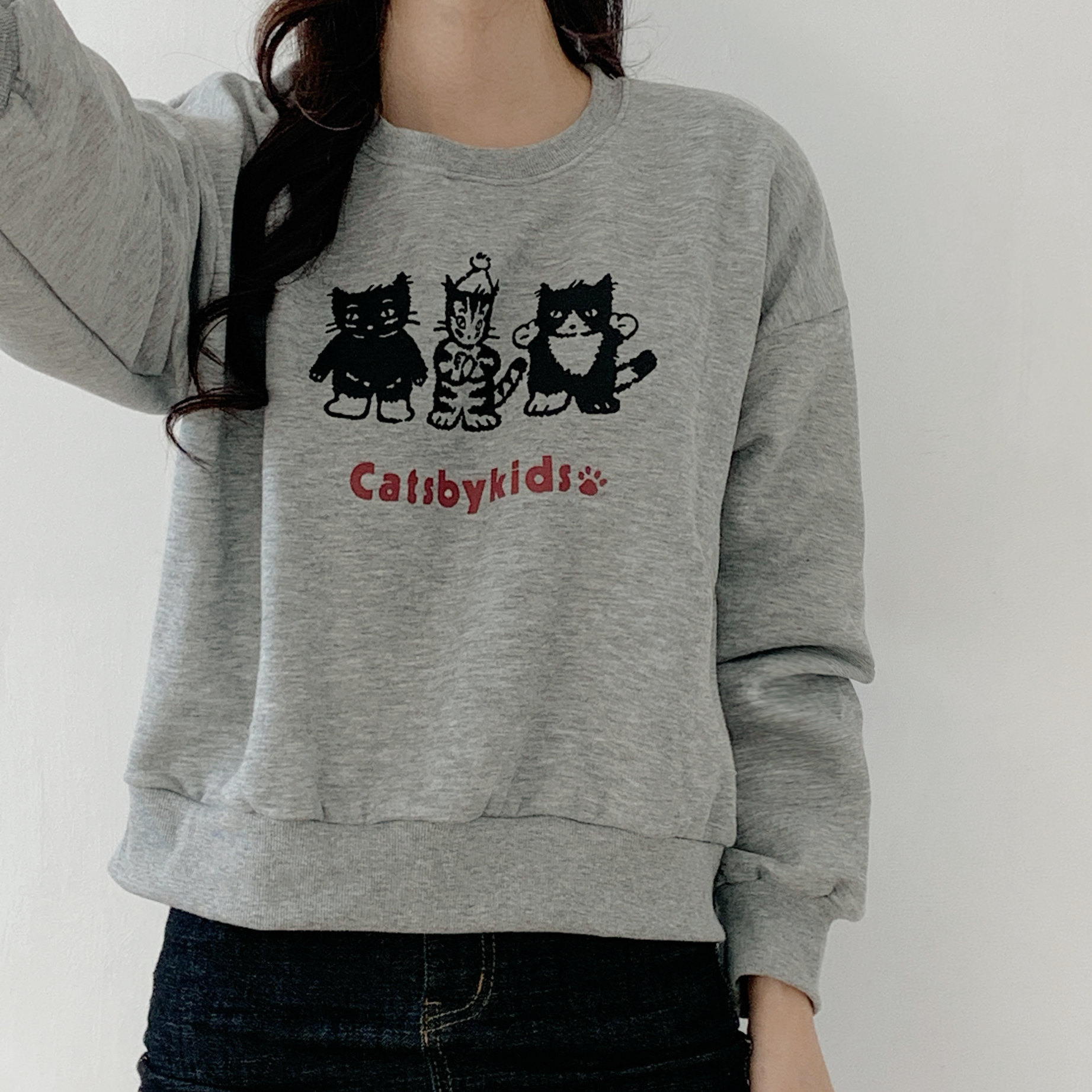 裏起毛ラウンドネックセミクロップドプリントスウェット | 詳細画像7