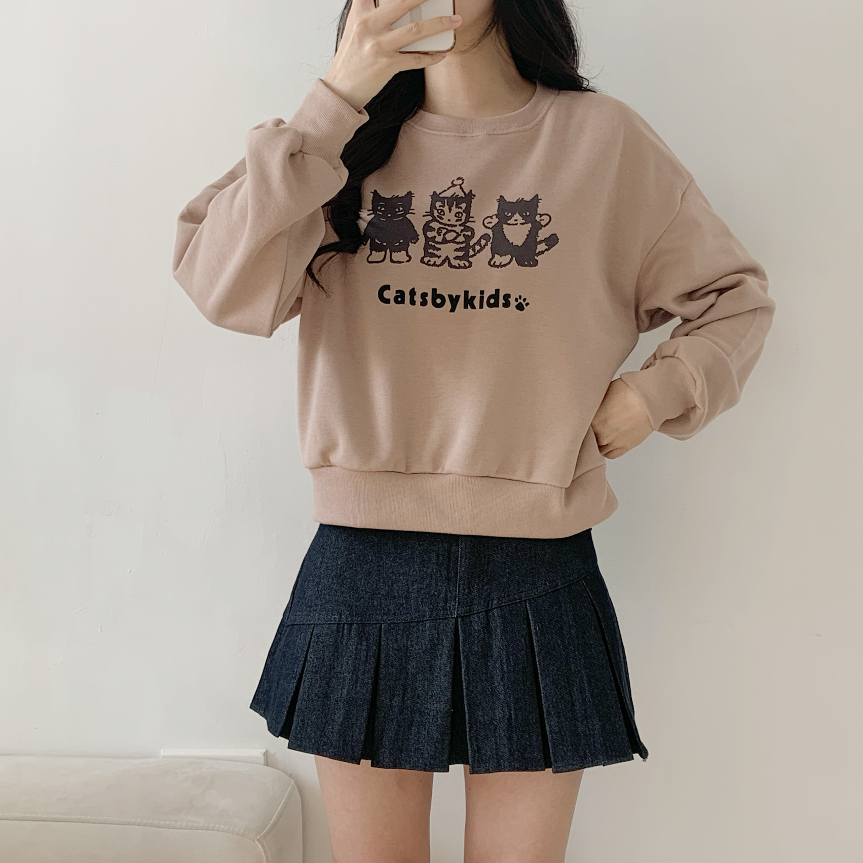 裏起毛ラウンドネックセミクロップドプリントスウェット | 詳細画像9