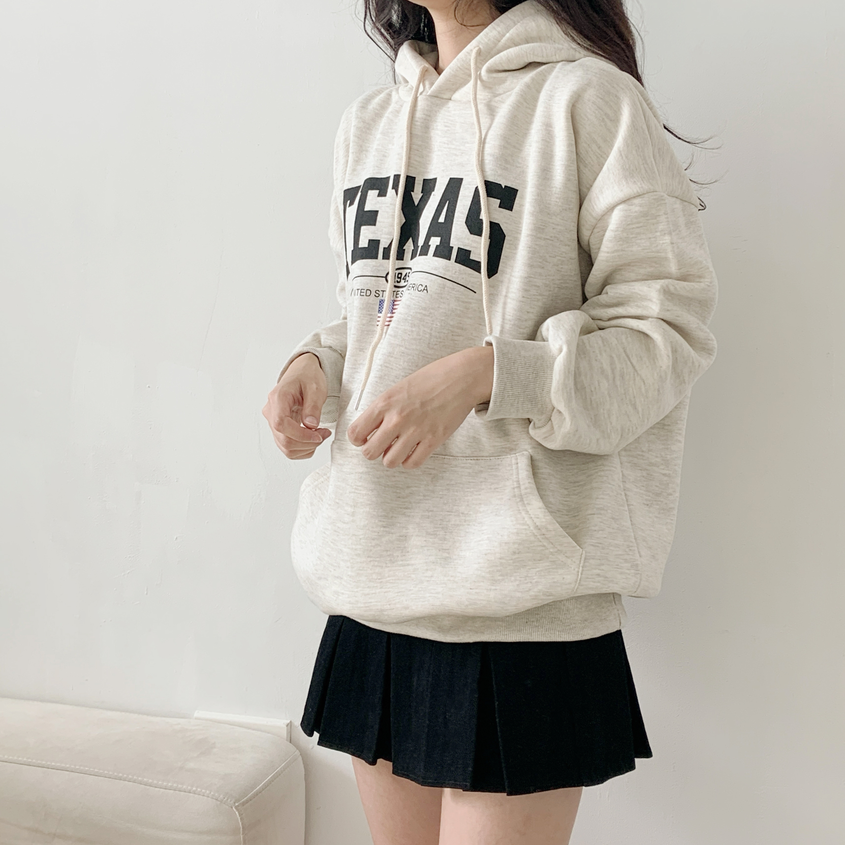 裏起毛フードドローストリングオーバーサイズカンガルーポケットプリントパーカー | 詳細画像6