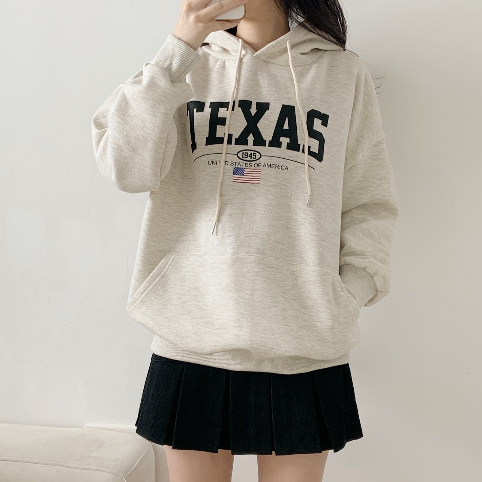 裏起毛フードドローストリングオーバーサイズカンガルーポケットプリントパーカー | 詳細画像7