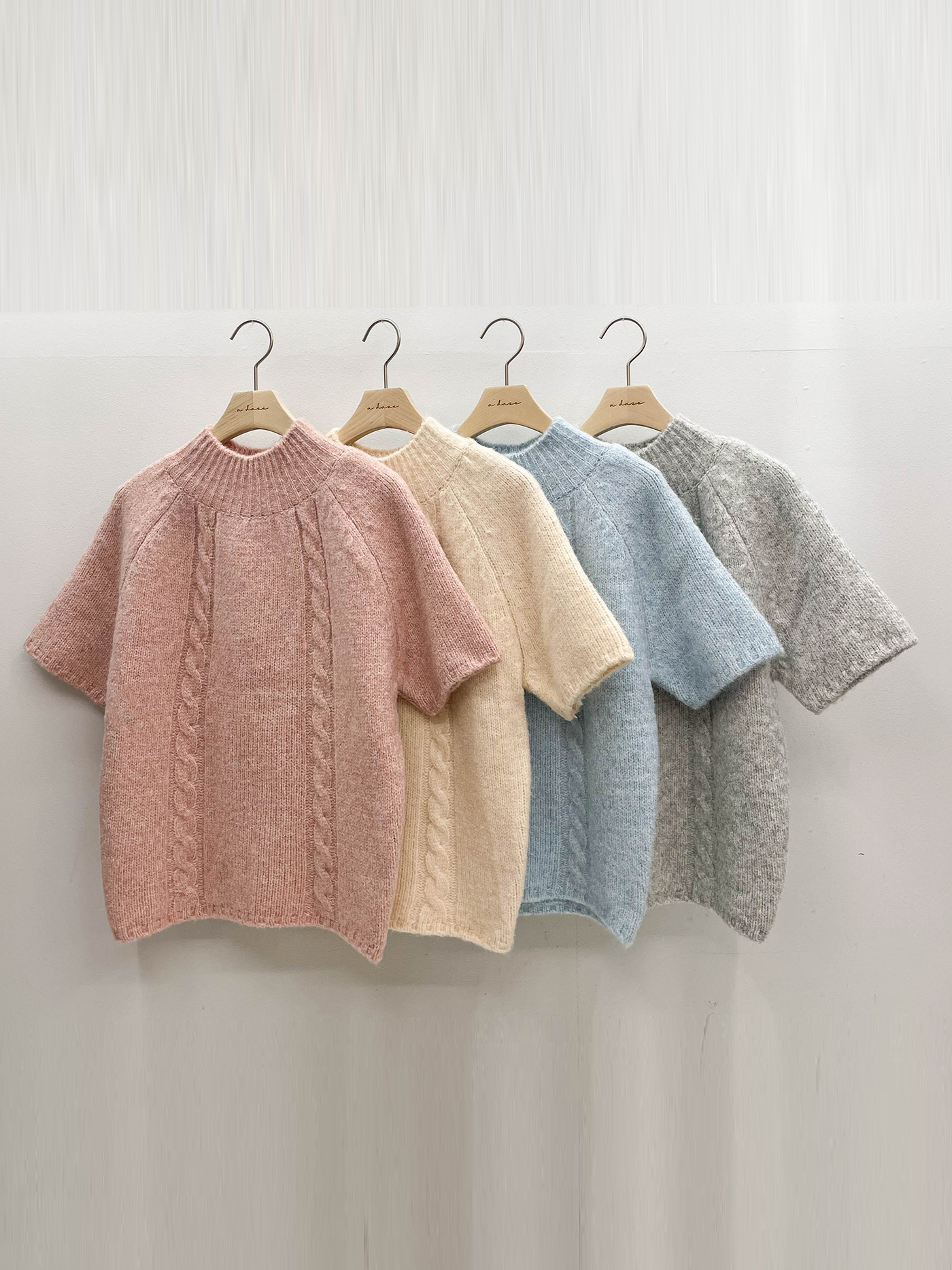 ウール混ハーフネックオーバーサイズ半袖ケーブルカラーニット | 詳細画像19