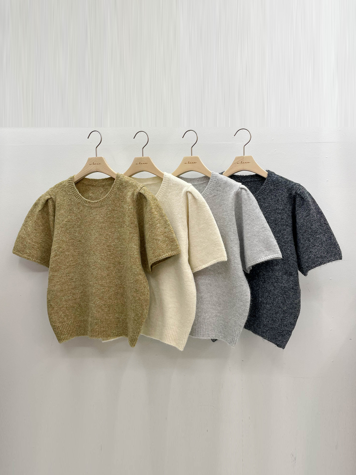 ラウンドネックパフスリーブ半袖無地カラーニット | 詳細画像17