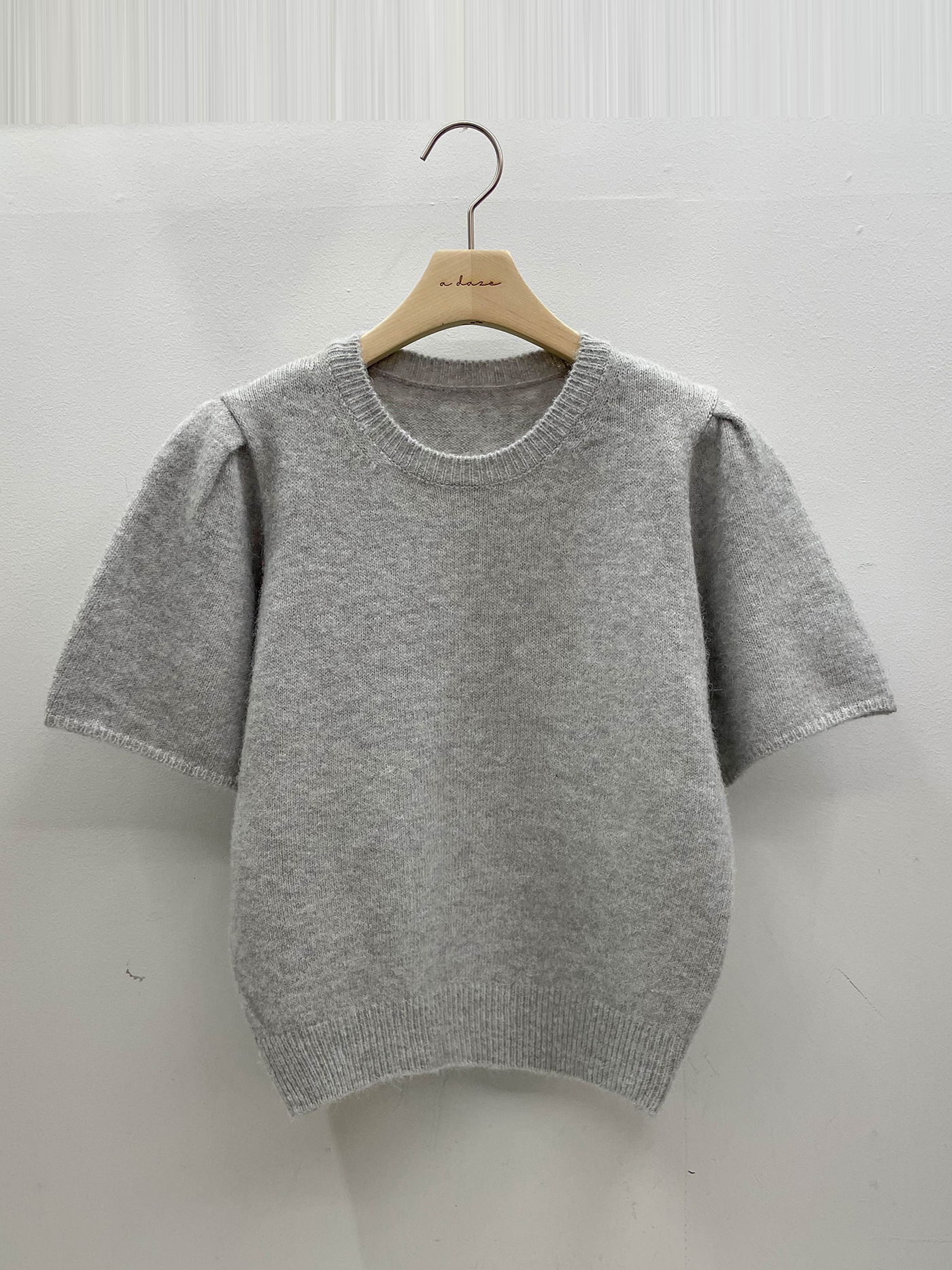 ラウンドネックパフスリーブ半袖無地カラーニット | 詳細画像14