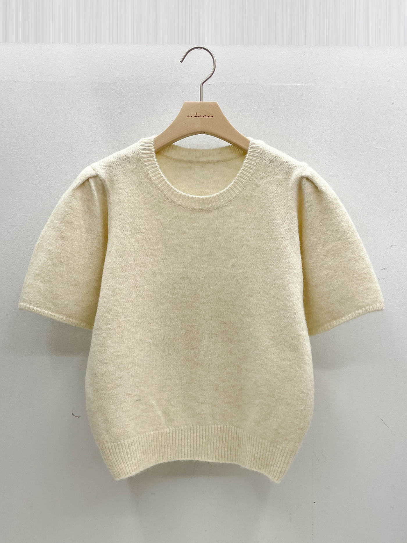 ラウンドネックパフスリーブ半袖無地カラーニット | 詳細画像13