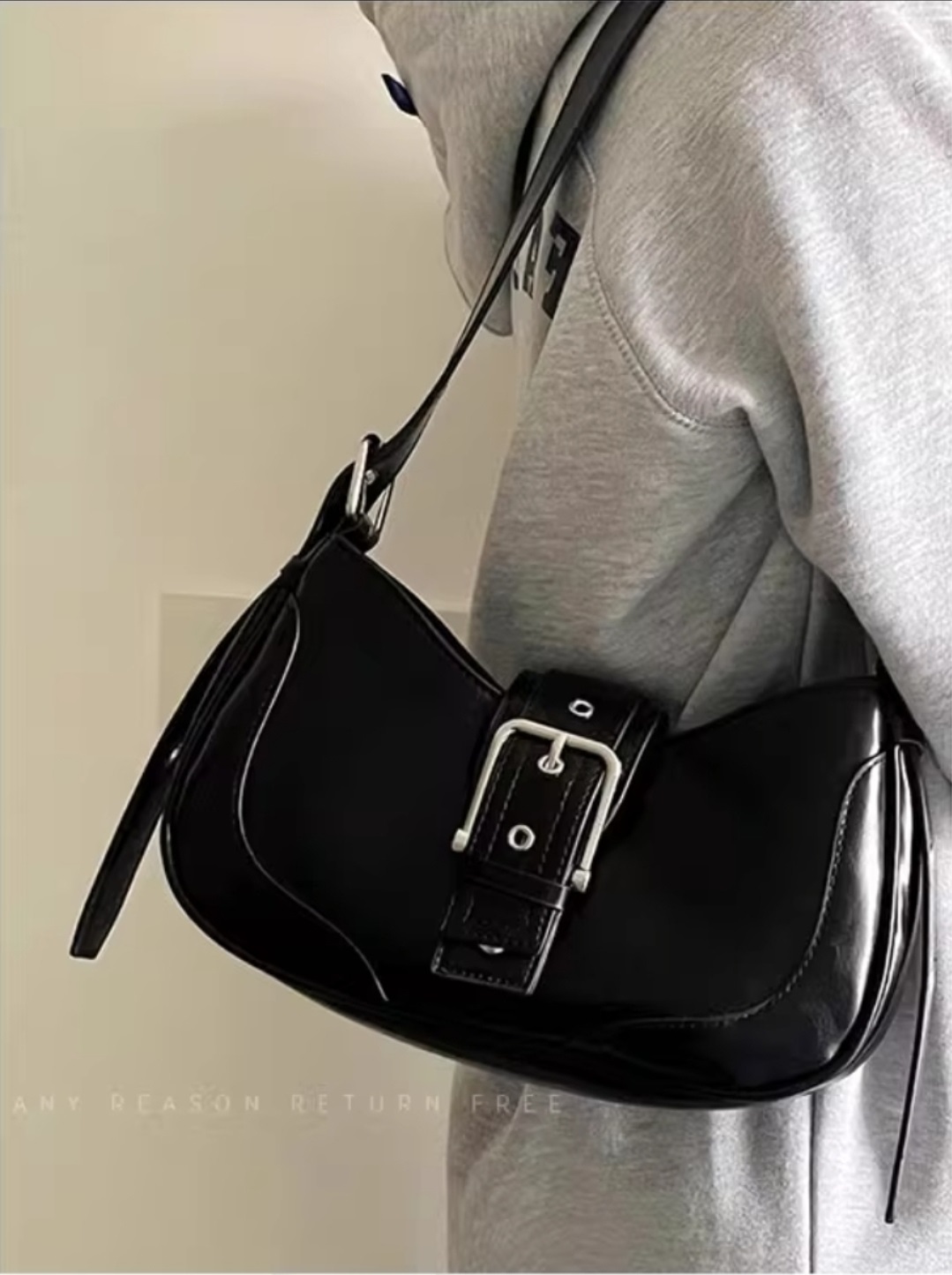 レザー調ジップアップバックルカラーショルダーバッグ | 詳細画像6