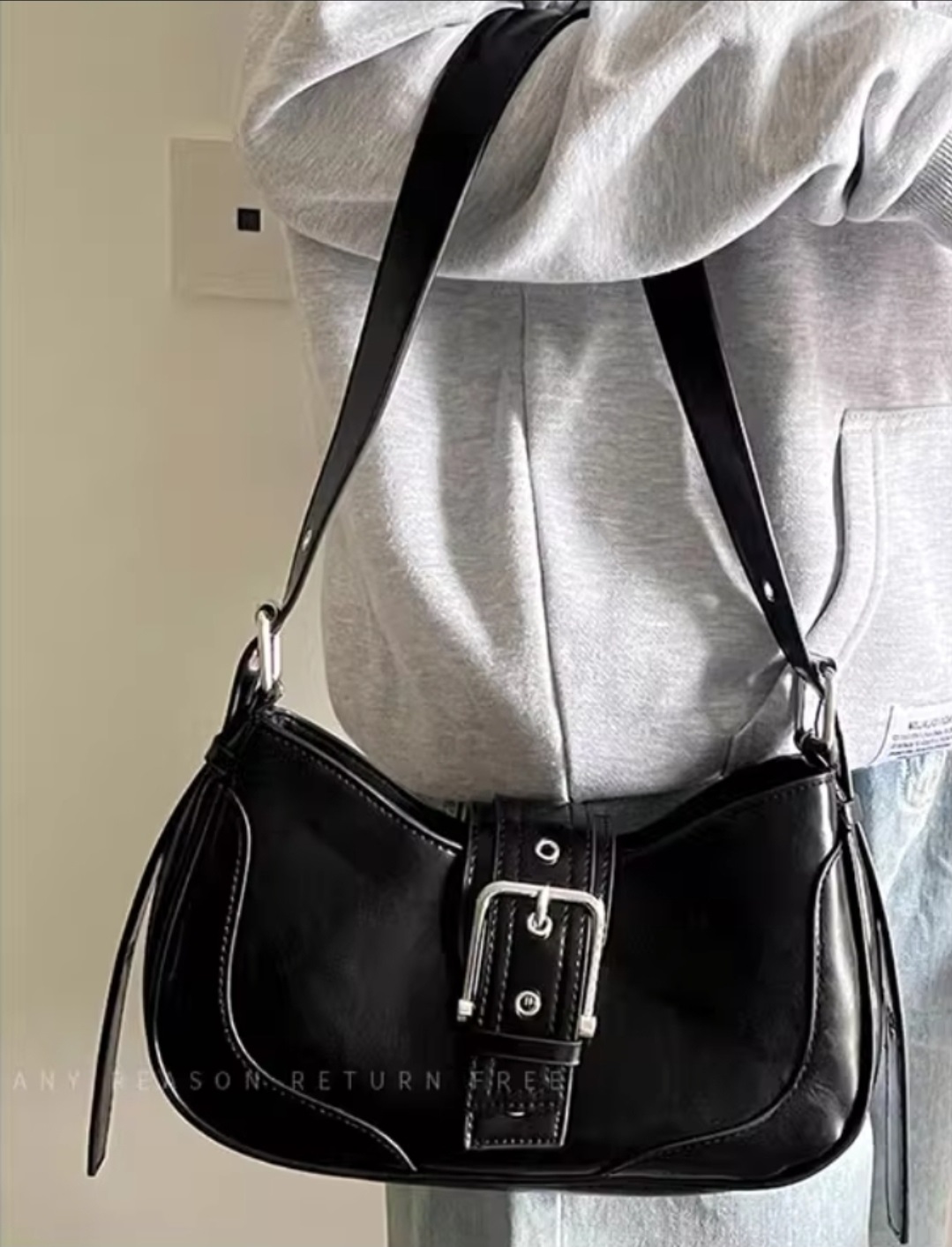 レザー調ジップアップバックルカラーショルダーバッグ | 詳細画像7